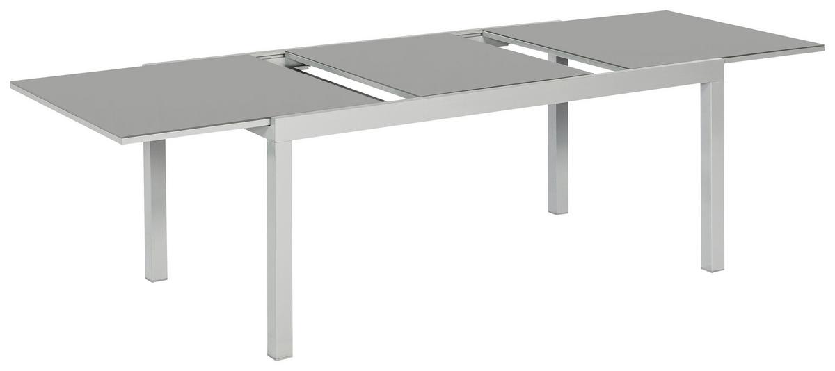 Gartentisch ausziehbar Semi Metall/Glas Grau L: 180-250 cm - Silberfarben/Grau, KONVENTIONELL, Glas/Metall (180-250/100/75cm) - Gardenson