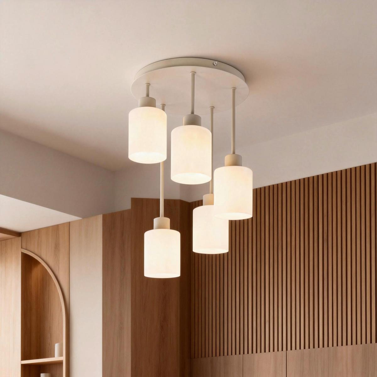 LAMPA WISZĄCA KINGA - biały/kolor piaskowy, Trend, metal/szkło (34/50cm) - Novel