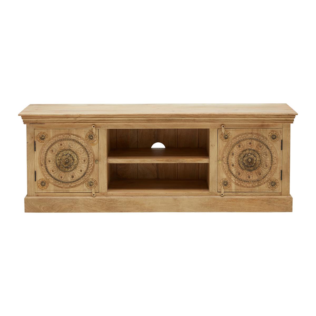 Lowboard Amila Natur/Gold aus Mangoholz, Messing Dekor - Goldfarben/Naturfarben, LIFESTYLE, Holz/Metall (180/65/40cm) - Premium Living