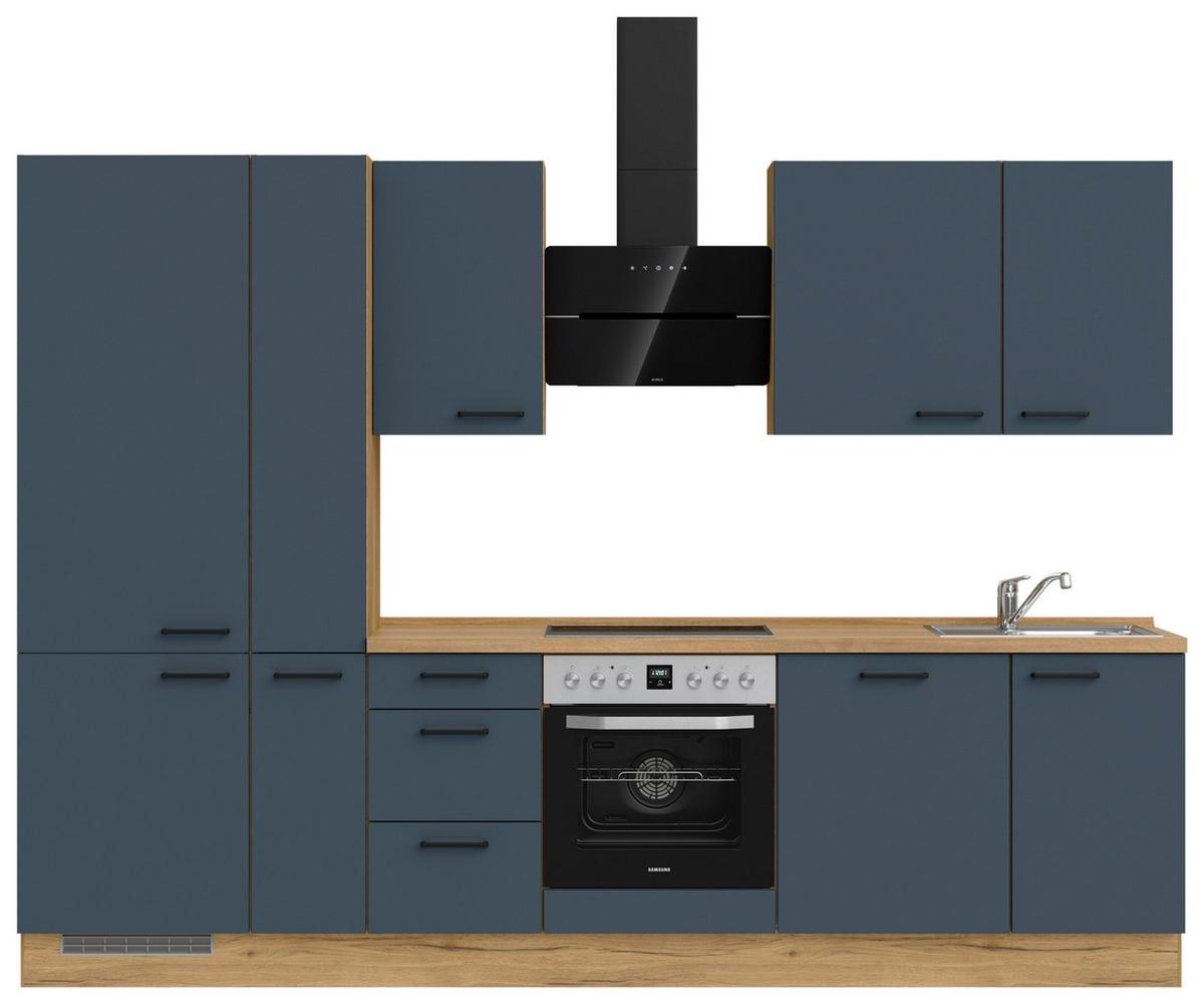 Küchenblock Easytouch High m. Geräten Dunkelblau - Eichefarben/Schwarz, MODERN, Holzwerkstoff/Metall (300cm) - Nobilia