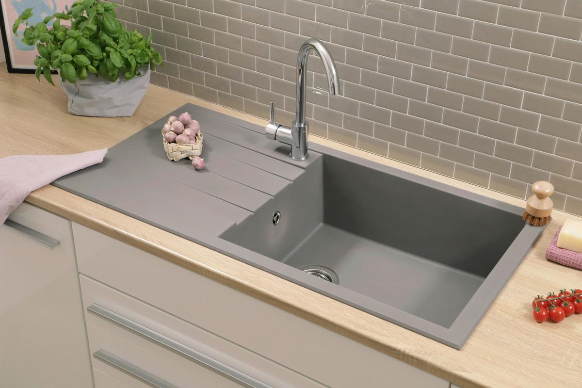 Spüle Respekta Houston 100x21x50cm Grau - Grau, Trend, Glas/Kunststoff (100/21/50cm) - Respekta