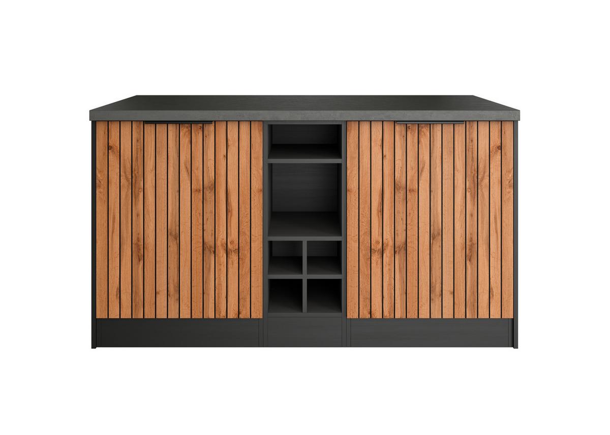 Kücheninsel Liverpool Typ 1 Eiche - Schieferfarben/Eiche Wotan, Basics, Holzwerkstoff/Metall (153/86/101cm) - Held