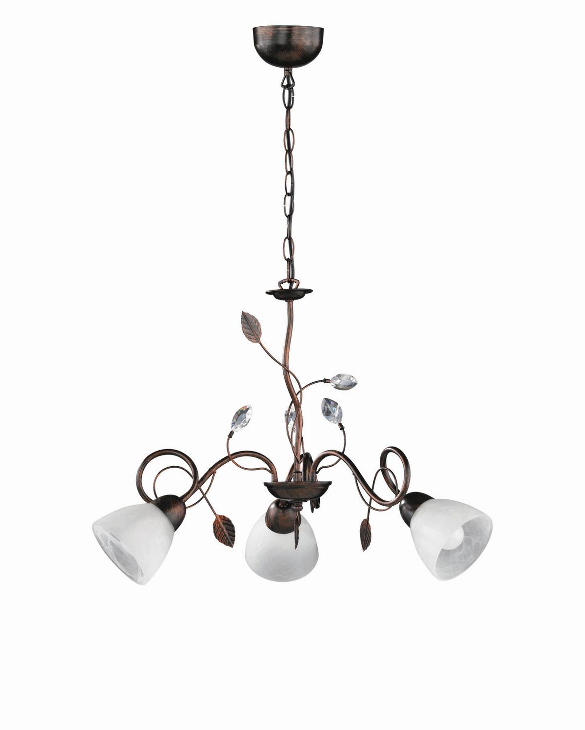 Kronleuchter Traditio in Braun/Weiß max. 40 Watt - Rostfarben/Braun, Natur, Glas/Metall (70/150cm) - Trio Leuchten