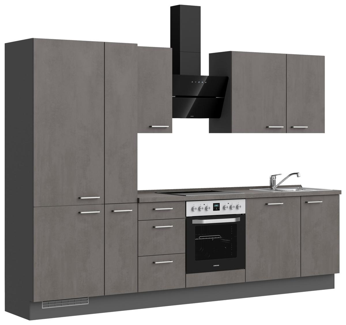 Küchenblock Riva High m. Geräten Schieferfarben - Schieferfarben/Edelstahlfarben, MODERN, Holzwerkstoff/Metall (300cm) - Nobilia