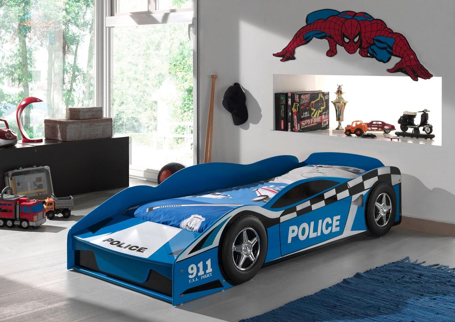 Autobett Police Car 70x140 Blau mit Bettkasten - Blau, MODERN, Holzwerkstoff (70/140cm) - MID.YOU