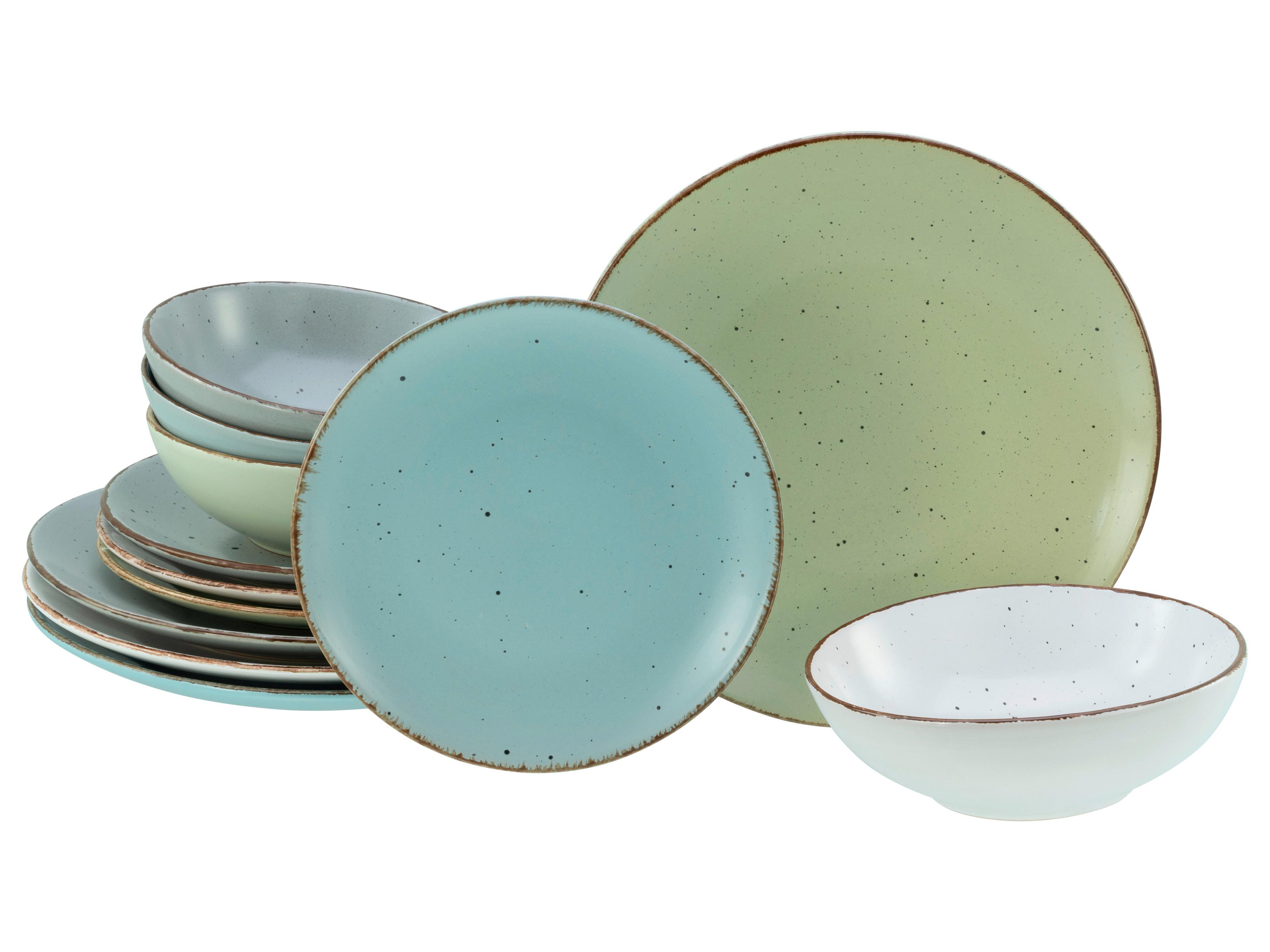 Jedilni Servis Fashion Bunt, 12-Delni - pastelno modra/krem barve, Basics, keramika - Creatable