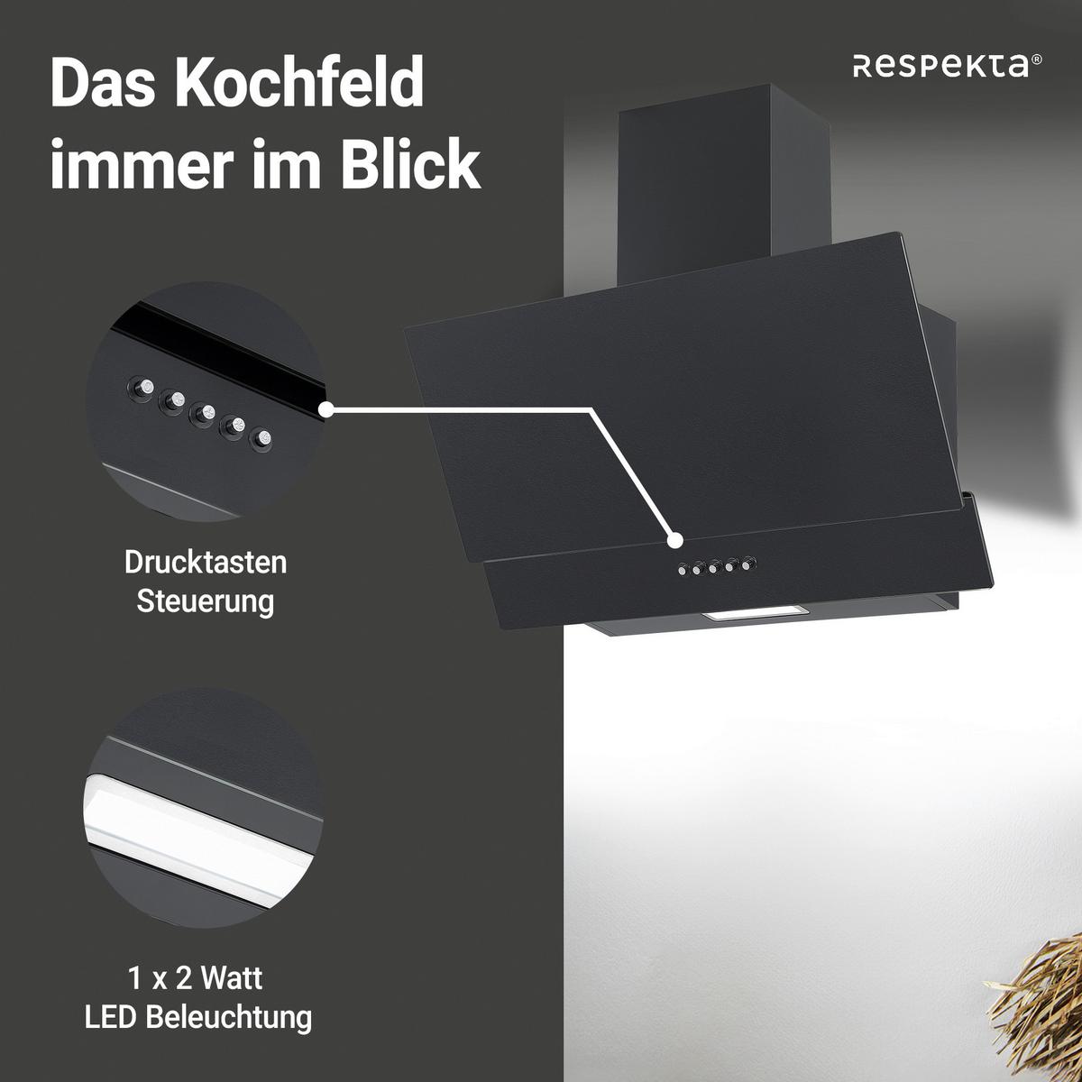 Dunstabzugshaube Respekta Sasha CH35060MS-19 Schwarz - Schwarz, Trend, Glas/Metall (60/59,5-87,5/26,3cm) - Respekta