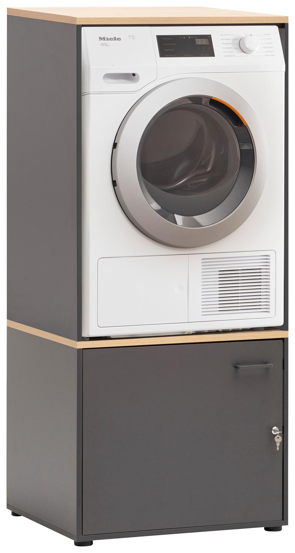 Waschmaschinenschrank-Set Solea Anthrazit - Chromfarben/Eichefarben, MODERN, Holzwerkstoff/Kunststoff (67,1/154,7/60cm) - MID.YOU