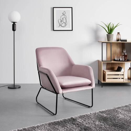 Sessel Kezia Rosa Samt - Schwarz/Rosa, MODERN, Textil/Metall (71/84cm) - Bessagi Home
