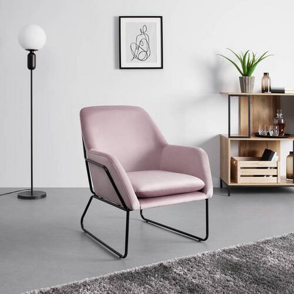 Sessel Kezia Rosa Samt - Schwarz/Rosa, MODERN, Textil/Metall (71/84cm) - Bessagi Home
