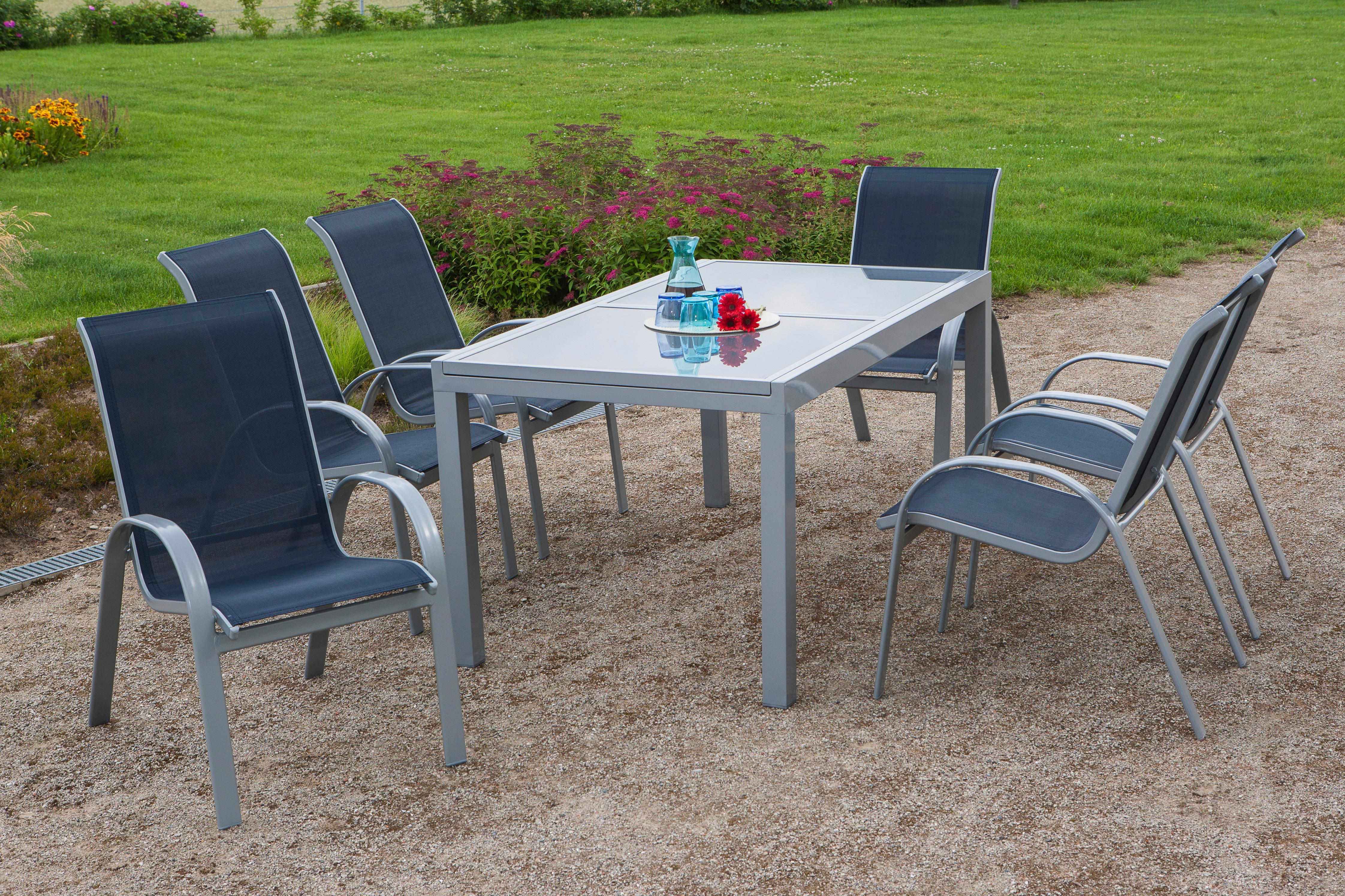GARTENSET AMALFI - Blau/Silberfarben, MODERN, Textil/Metall - Gardenson