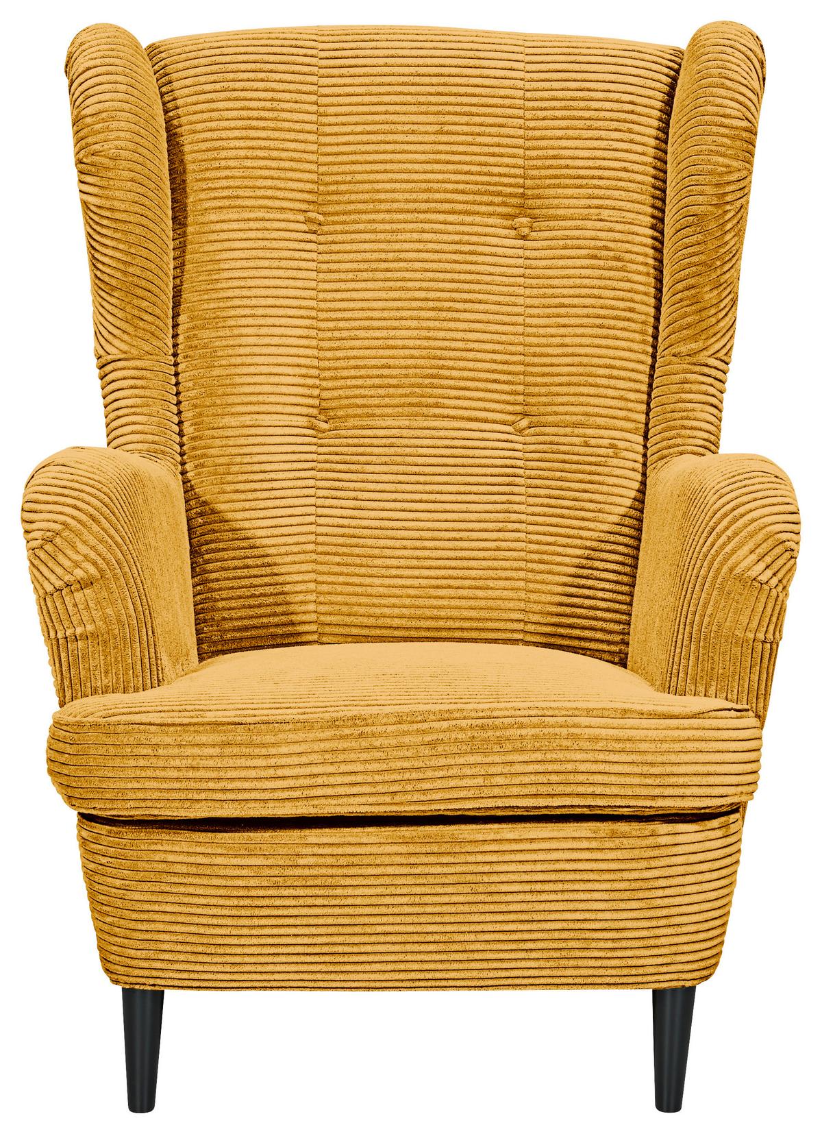 FOTEL USZAK OSKAR - czarny/żółty, Basics, tkanina/drewno (78/102/98cm) - Carryhome