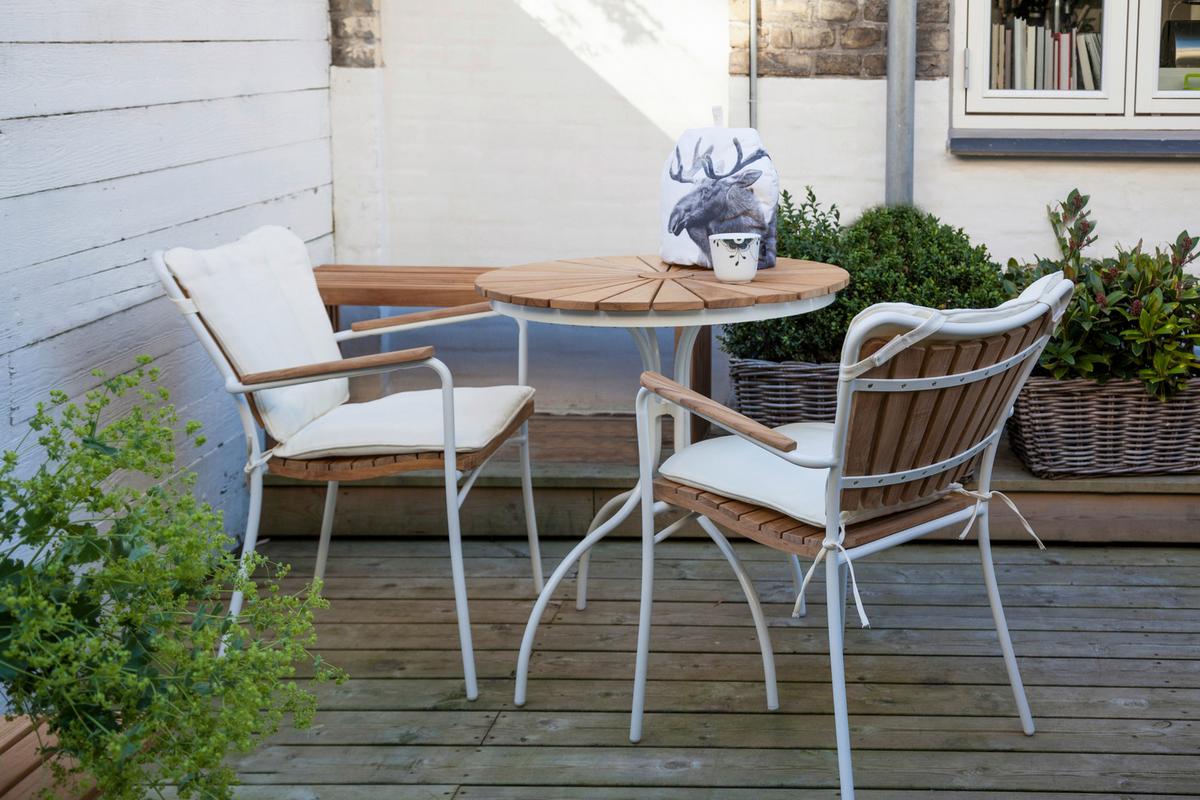 Gartentisch Ellen Teakholz rostfrei Ø ca. 80cm - Weiß Hochglanz/Teakfarben, KONVENTIONELL, Holz/Metall (80/80/74cm) - Gardenson