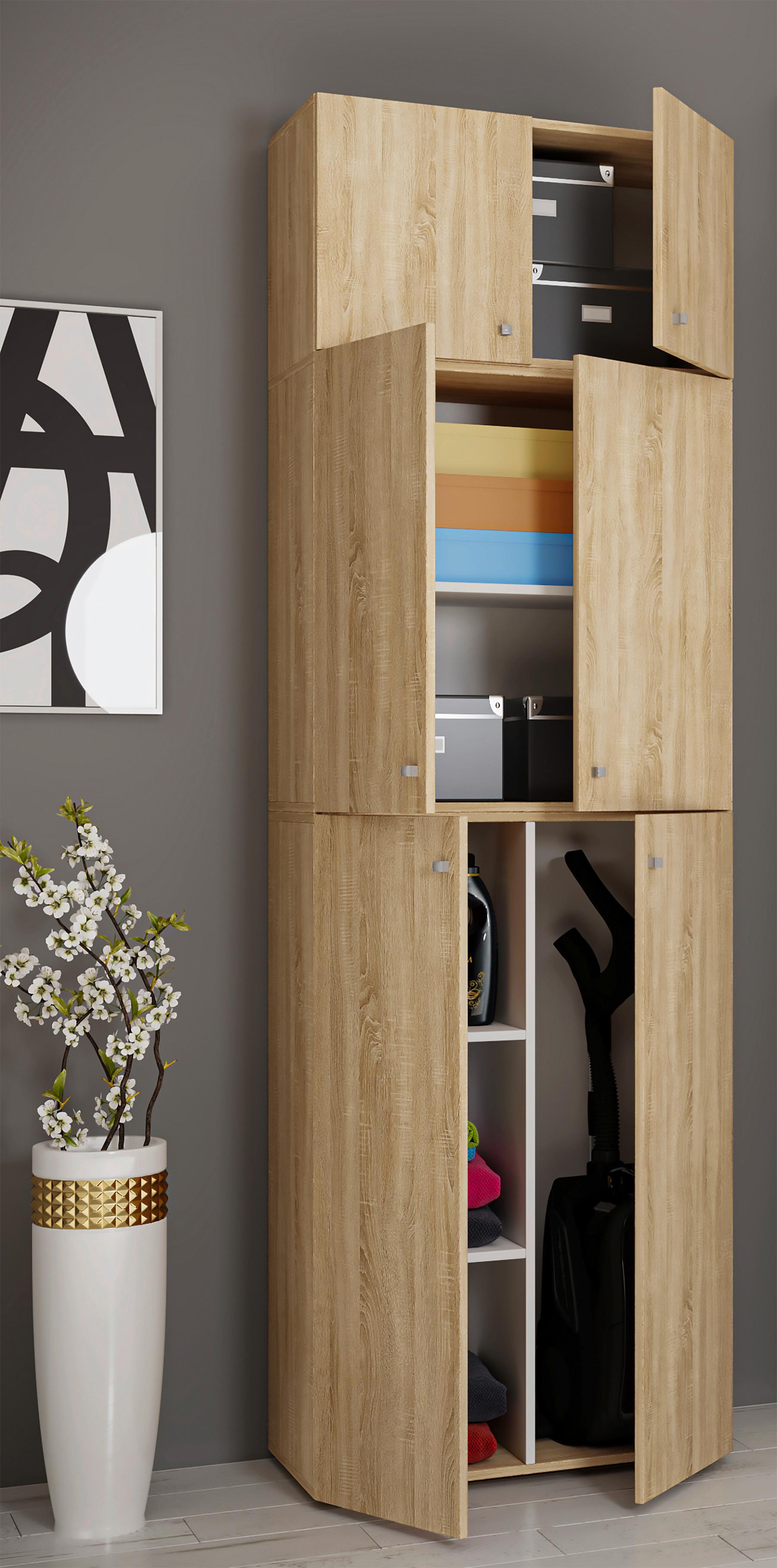 Mehrzweckschrank Lona XXL ca.70x223x39cm Eiche Dekor - Schwarz/Grau, MODERN, Holzwerkstoff/Kunststoff (70/223/39cm) - MID.YOU