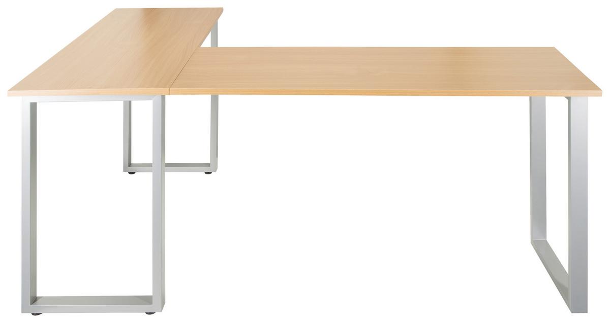 Kotna Pisalna Miza Workspace Basic I, Srebrna, Barva Hrasta - srebrne barve/barve bukve, Basics, kovina/leseni material (165/120/75cm) - MID.YOU