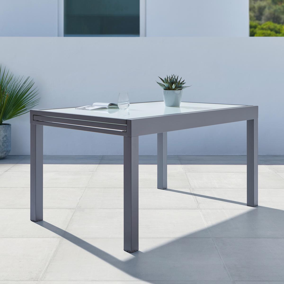 Gartentisch Atlanta 1 in Anthrazit ca.70-140x75x70cm - Anthrazit/Weiß, MODERN, Glas/Metall (70-140/75/70cm) - Mömax