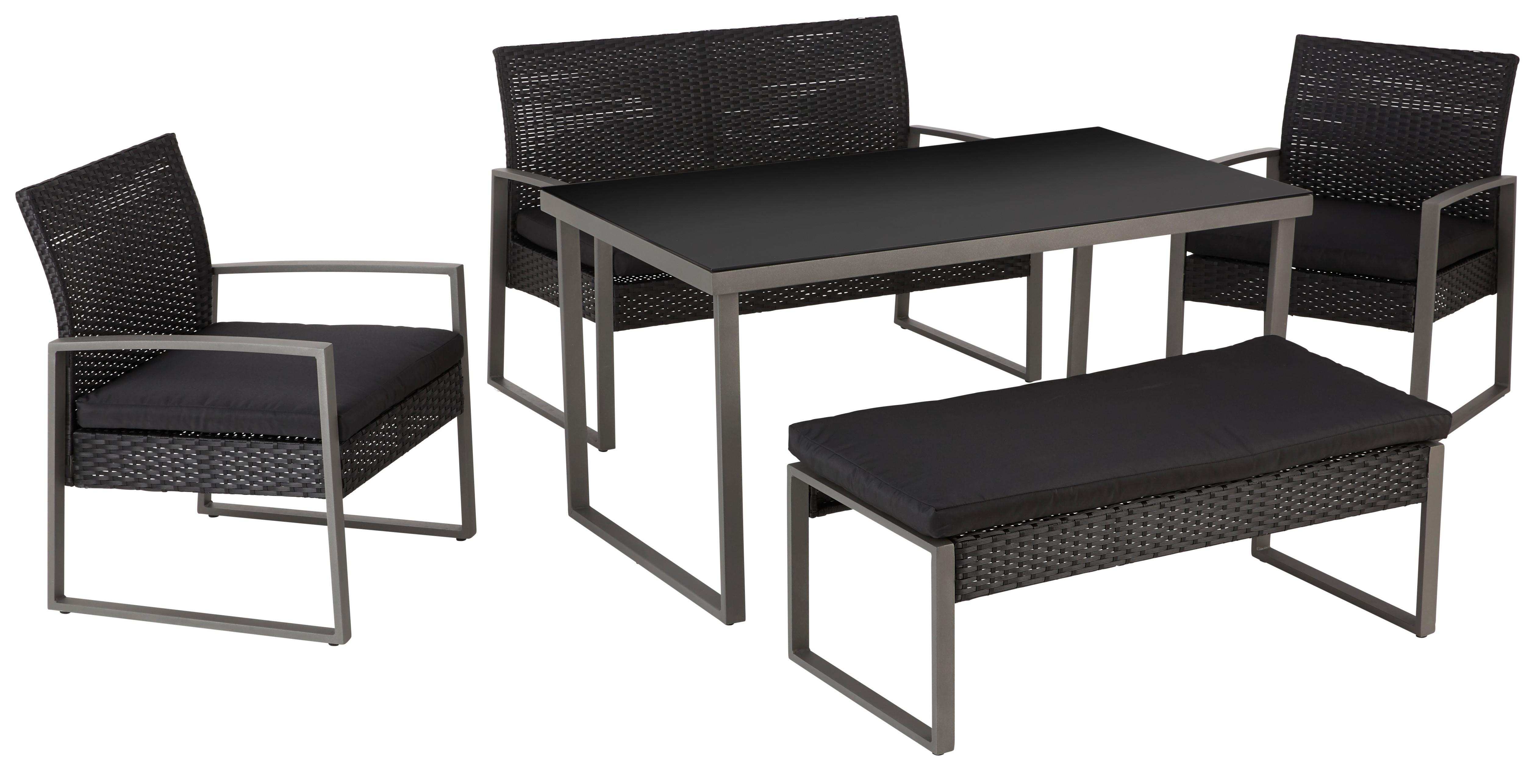 Lounge Garnitura Elena, Črna, Siva, 5-Delni Set - črna, Moderno, kovina/umetna masa - Modern Living