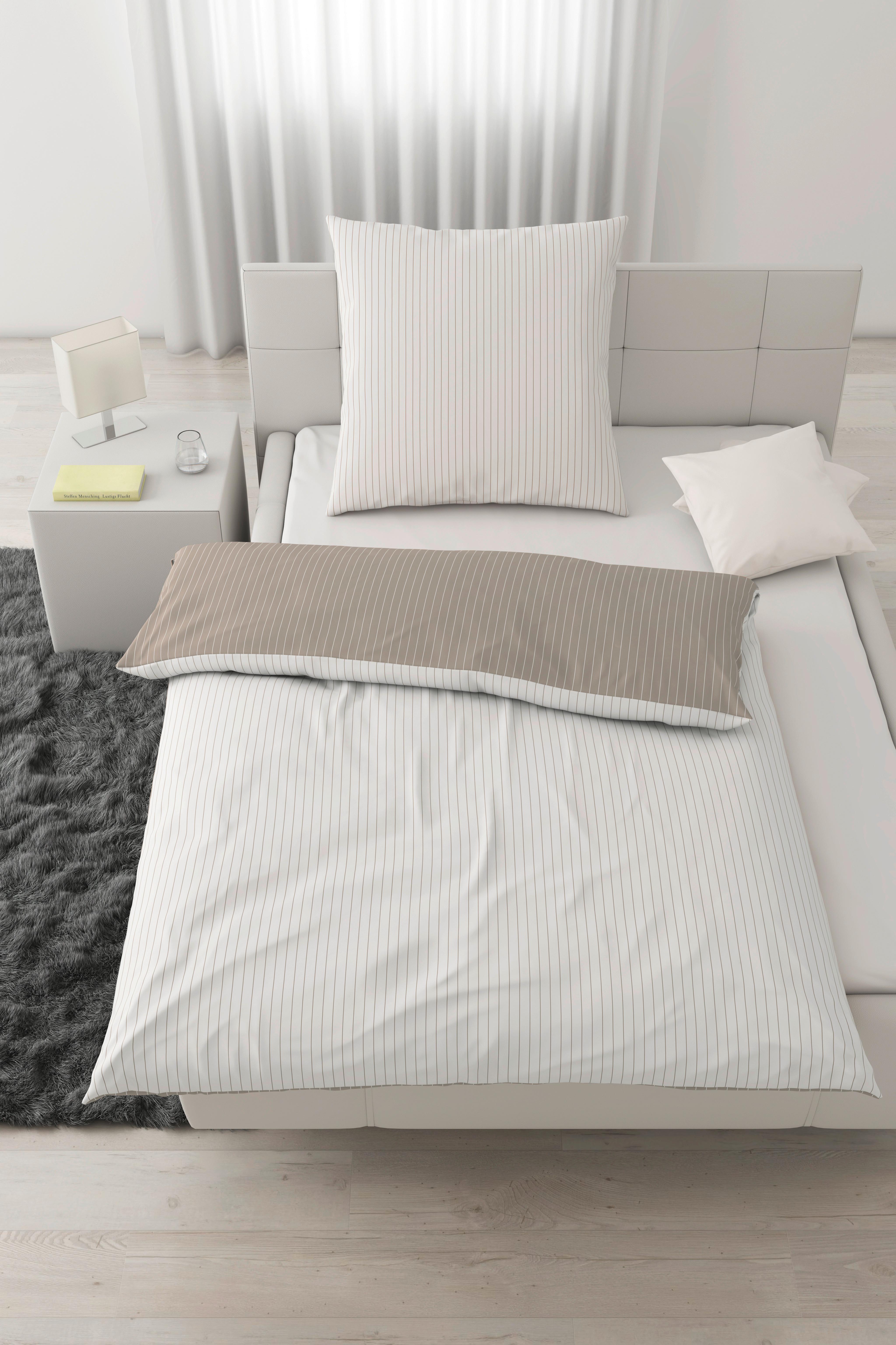 Bettwäsche Twill Streif XL Weiß/Beige ca. 155x220cm - Beige/Weiß, MODERN, Textil (155/220cm) - Mömax