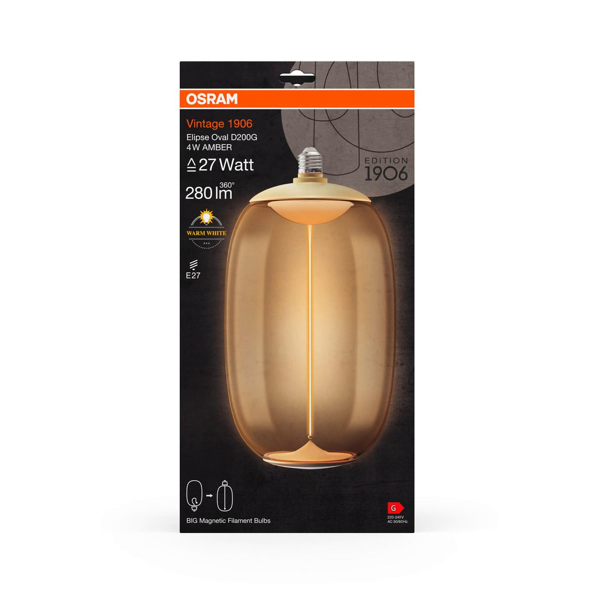 ŻARÓWKA LED VINTAGE 1906 BIG ELIPSE OVAL27 - kolor bursztynowy, Konventionell, tworzywo sztuczne (20/37cm) - Ledvance