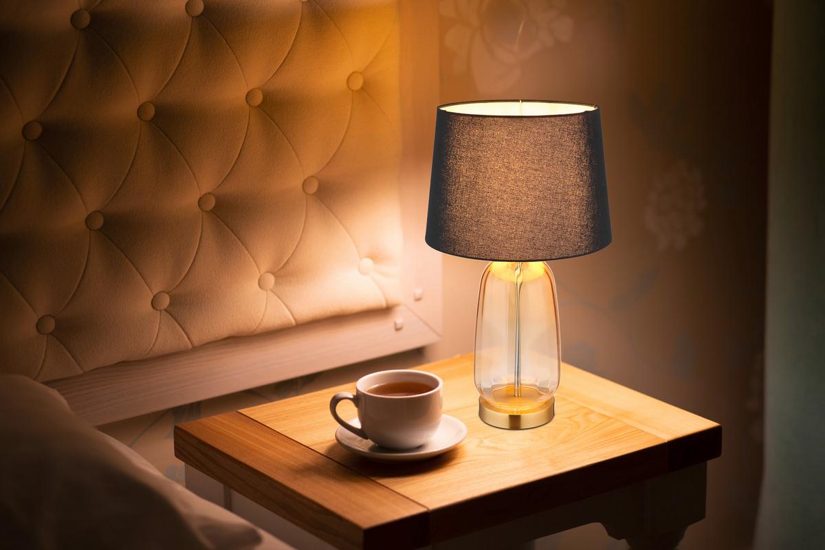 Tischleuchte Classy Messingfarben max. 40 Watt - Klar/Messingfarben, KONVENTIONELL, Glas/Textil (30/52cm) - Globo