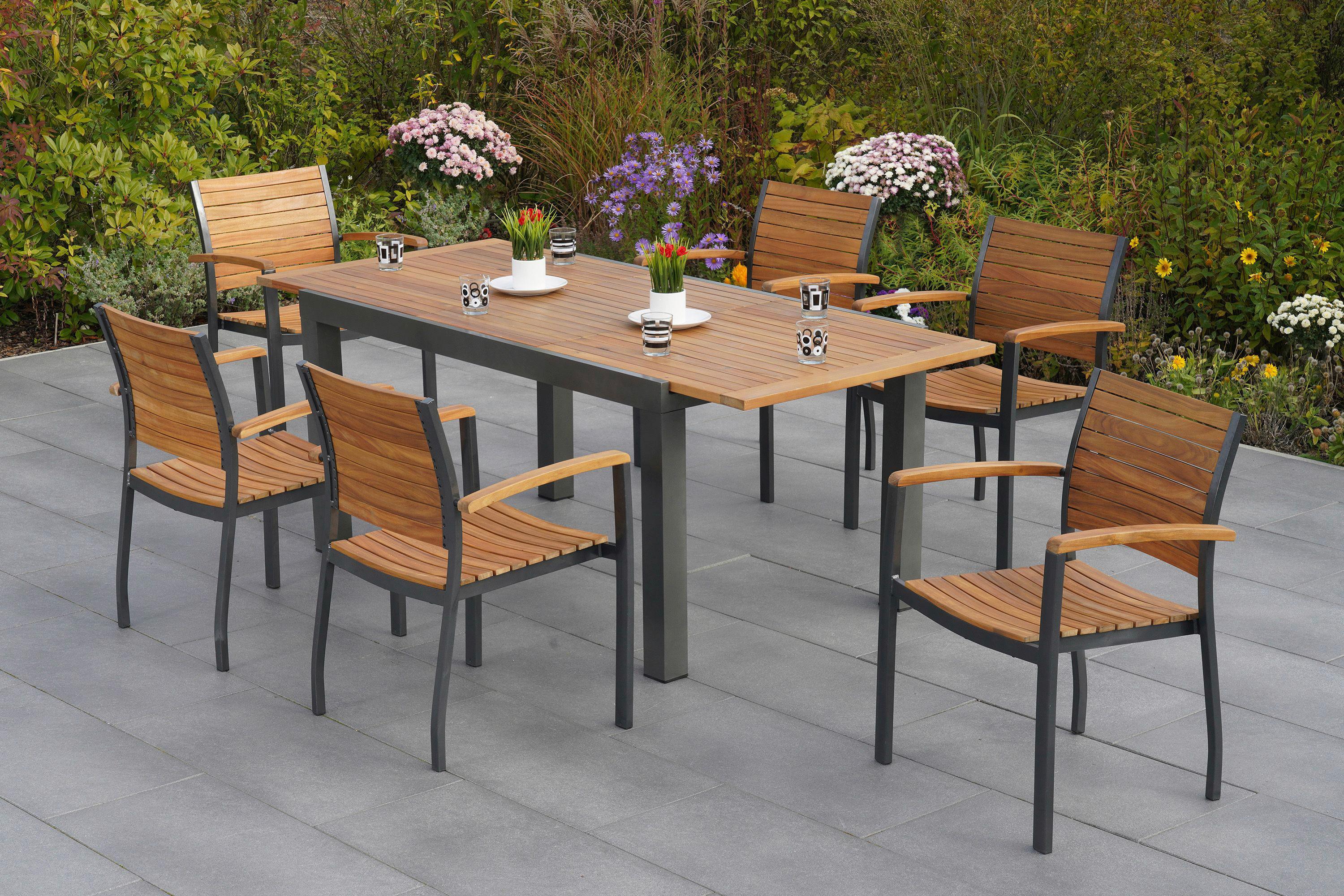Gartengarnitur Santorin in Akaziefarben massiv - Graphitfarben/Naturfarben, MODERN, Holz/Metall - Gardenson