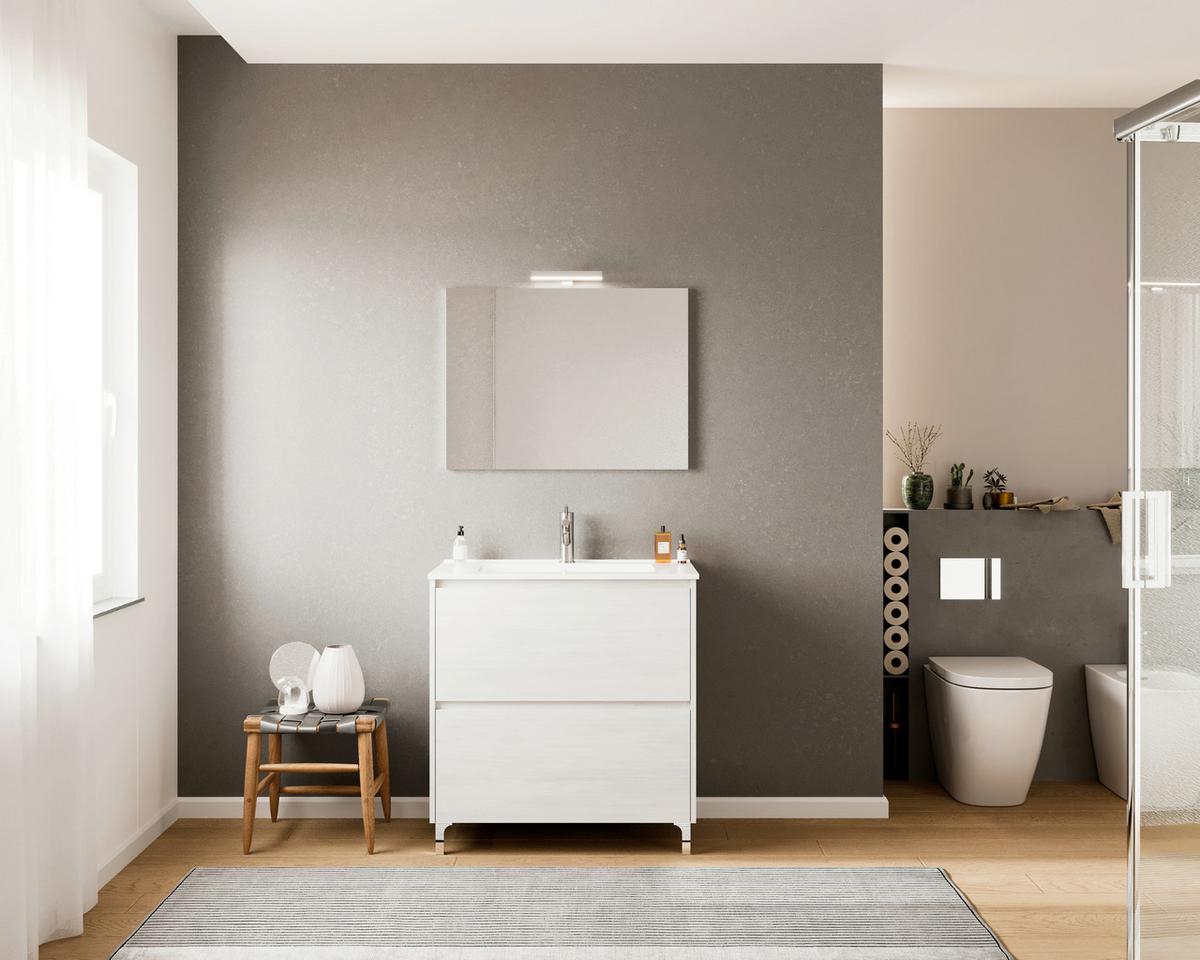 Element Ispod Umivaonika Lisbona - hrast Bianco/boje kroma, Basics, drvni materijal/plastika (80/74/46cm)