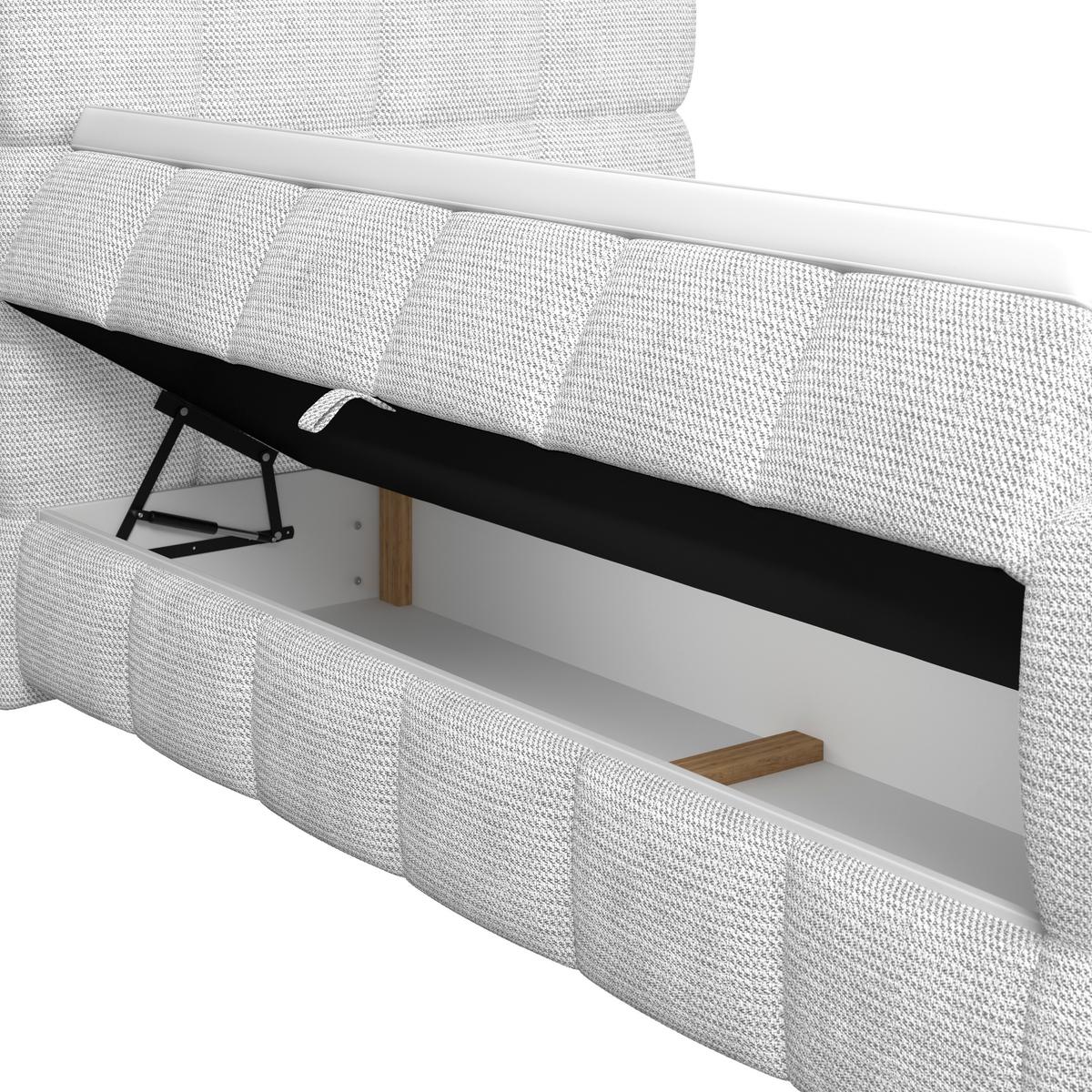 Postelja Boxspring Brisbane, Sivobela, 140x200 - črna/sivobela, Trend, kovina/umetna masa (140/200cm) - Premium Living