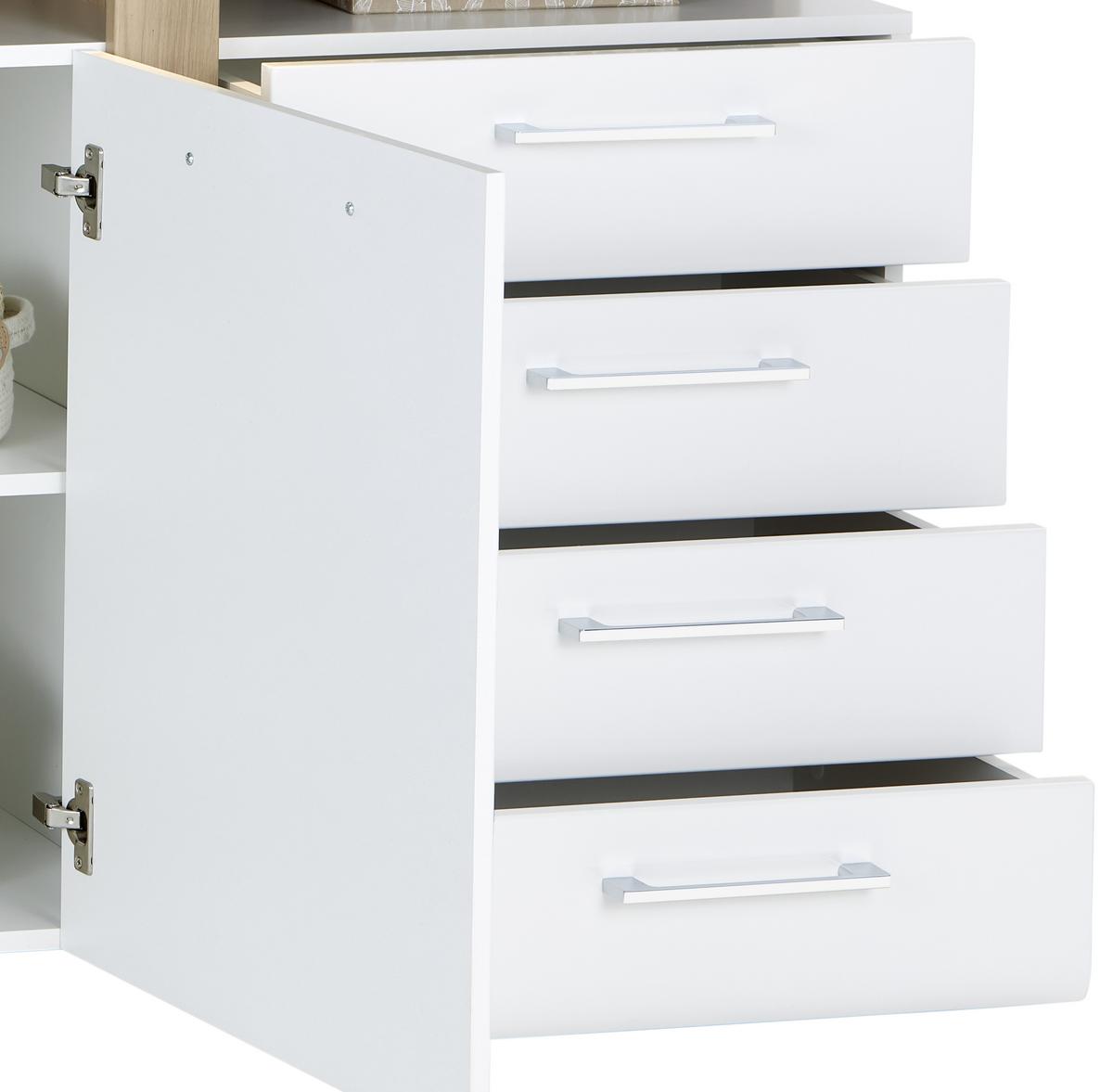 Comodă cu uși VIOLA - alb/culoare lemn stejar, Modern, plastic/metal (163,2/85,9/43,2cm) - Premium Living