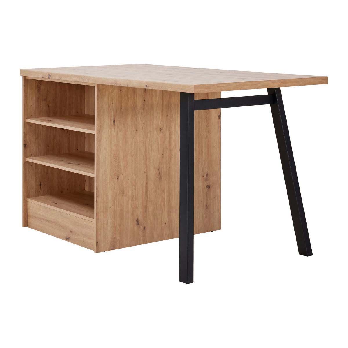 Kücheninsel LINZ in Cubanit grau - Schwarz/Eiche Artisan, MODERN, Holzwerkstoff/Metall (150/91/90cm)