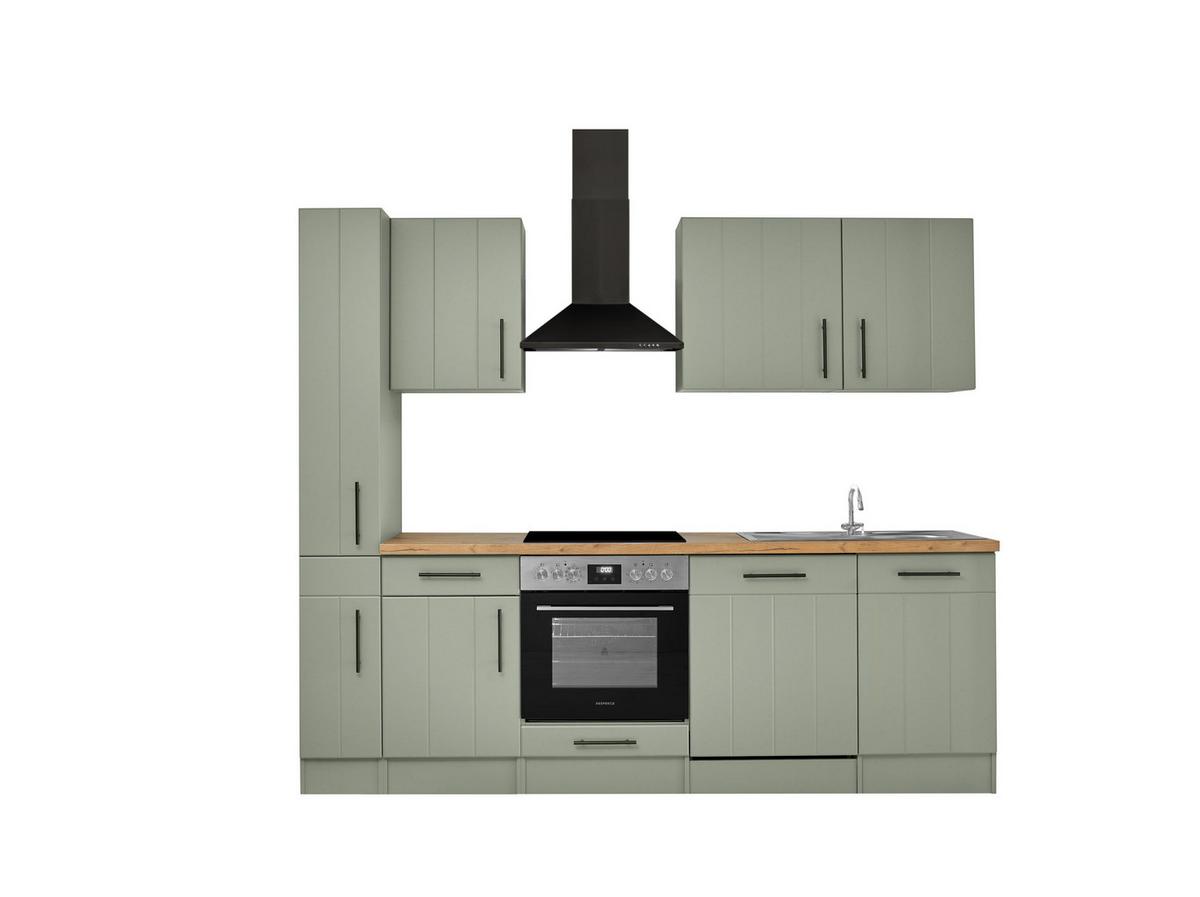 Küchenblock Anton m. Geräte Wildeiche/Schilfgrün - Schilfgrün/Wildeiche, Trend, Holzwerkstoff/Metall (250cm) - Respekta