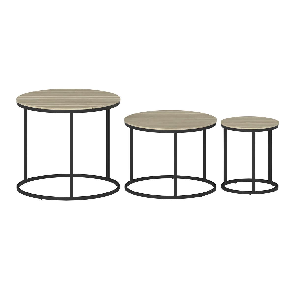 OGRODOWY STOLIK BOCZNY-ZESTAW SALERNO - kolor akacjowy/czarny, Modern, metal/drewno (76/56/36/50/45/40/76/56/36cm) - Ambia Garden