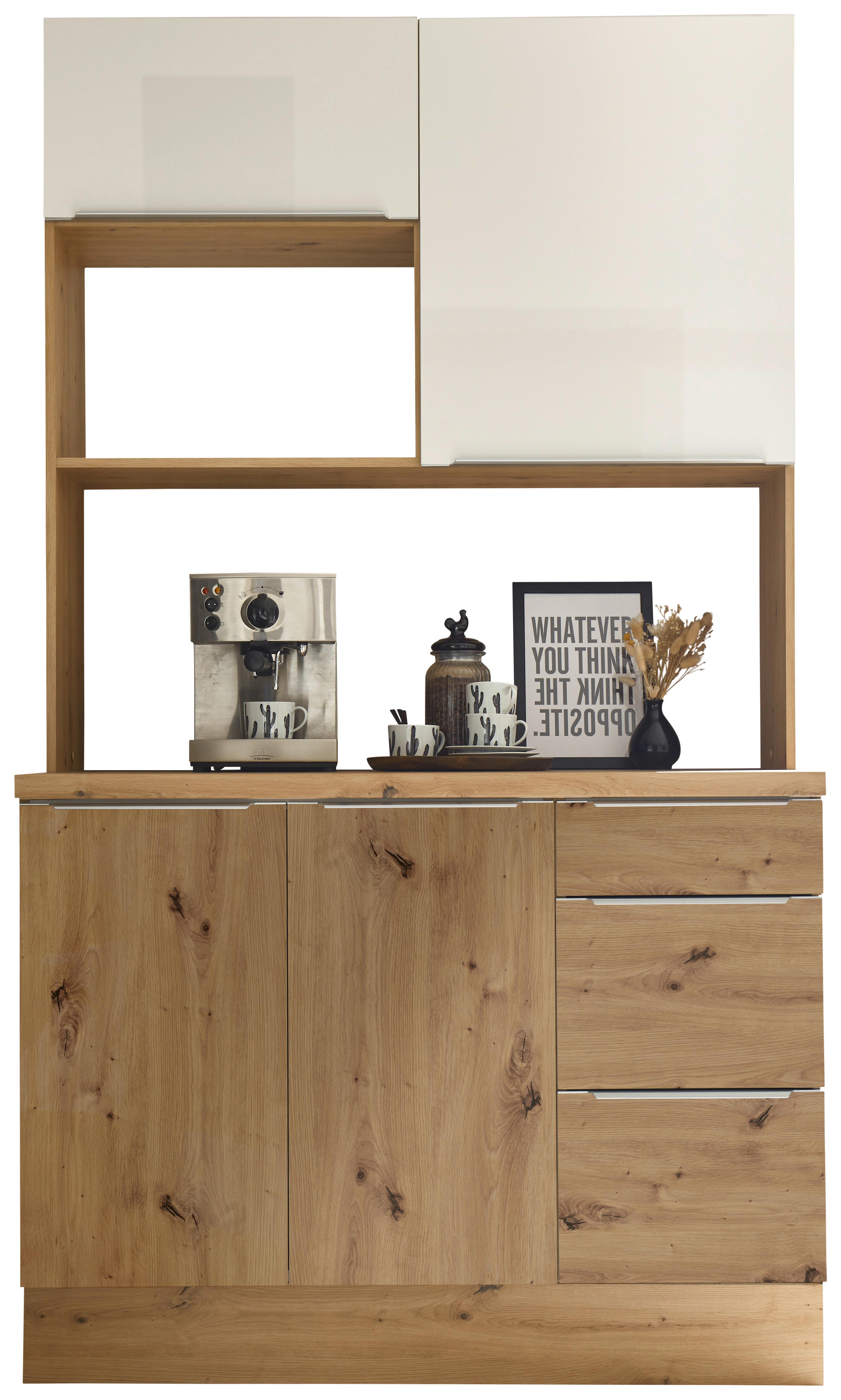 Miniküche Marleen ohne Geräte Eiche B: ca. 120 cm - Weiß Hochglanz/Alufarben, LIFESTYLE, Holzwerkstoff/Kunststoff (120cm) - Respekta