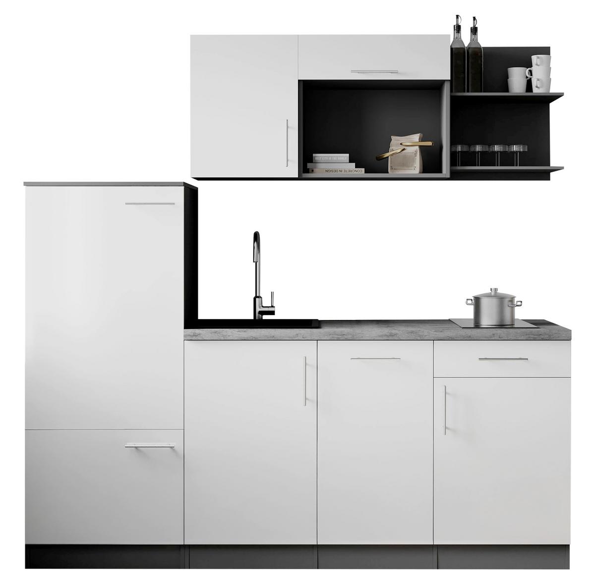Küchenblock Oliver m. Geräten Weiß - Weiß/Grau, Trend, Holzwerkstoff/Metall (205cm) - Respekta