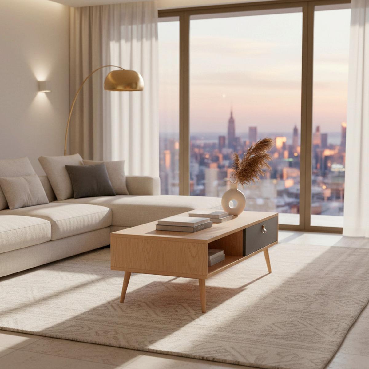 Retro Klubska Miza Lena, Hrast, Siva - svetlo rjava/siva, Moderno, tekstil/leseni material (120/40/60cm) - Bessagi Home