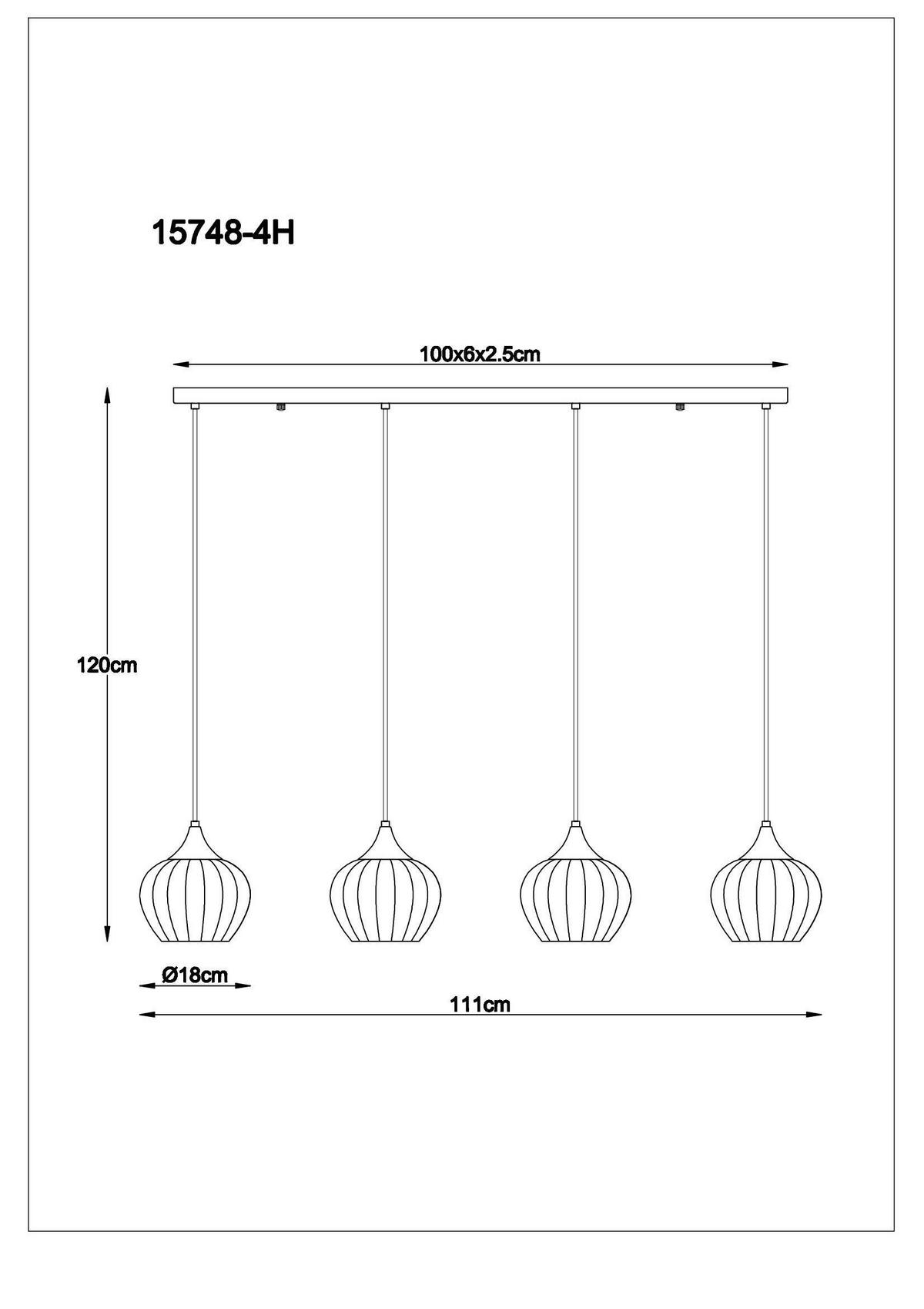 HÄNGELEUCHTE 15748-4H SANDER - Klar/Schwarz, Basics, Glas/Textil (111/18/120cm) - Globo