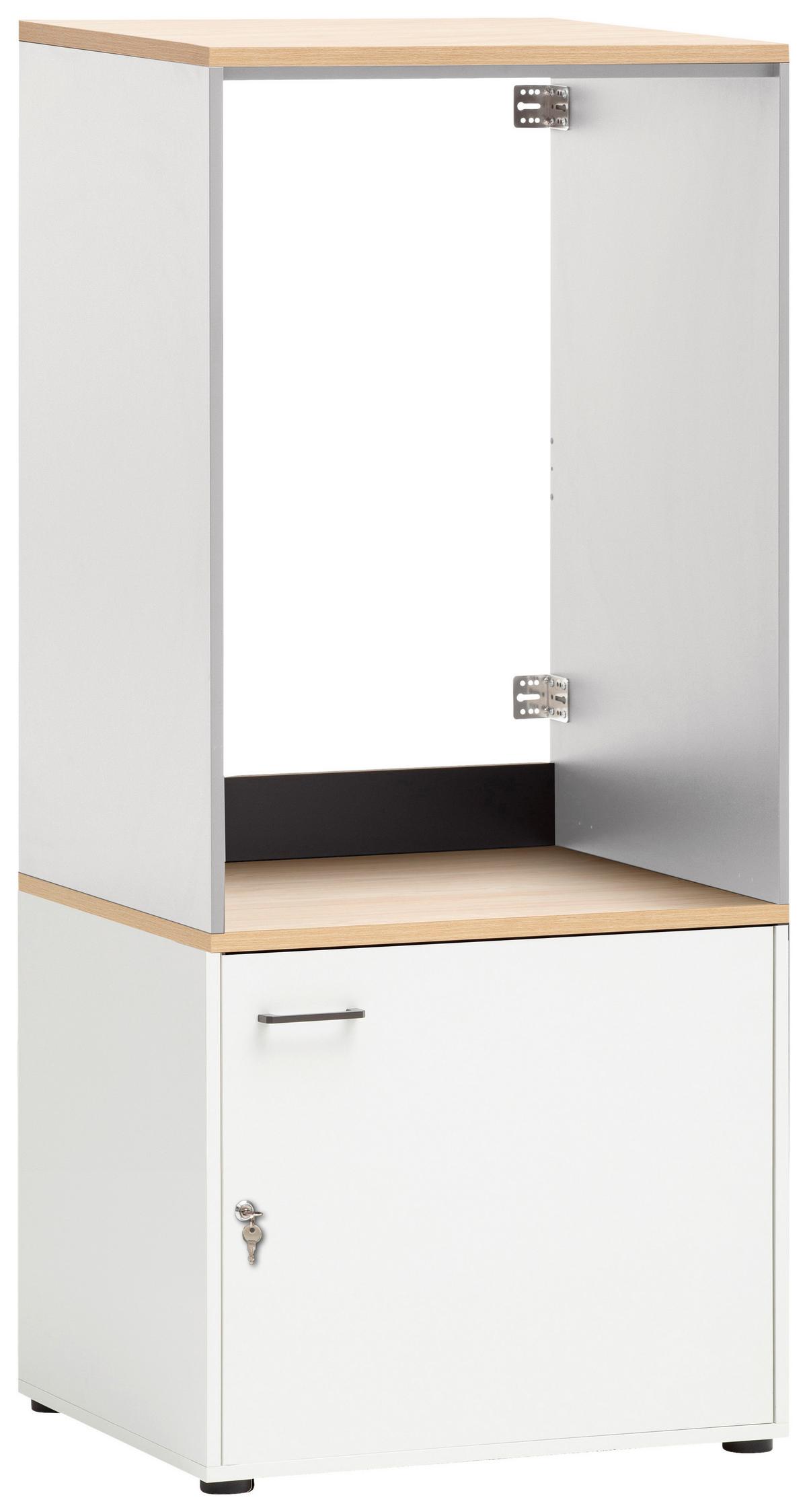 Waschmaschinenschrank SOLEA SET Weiß ca. 67x154x60cm - Chromfarben/Eichefarben, MODERN, Holzwerkstoff/Kunststoff (67,1/154,7/60cm) - MID.YOU