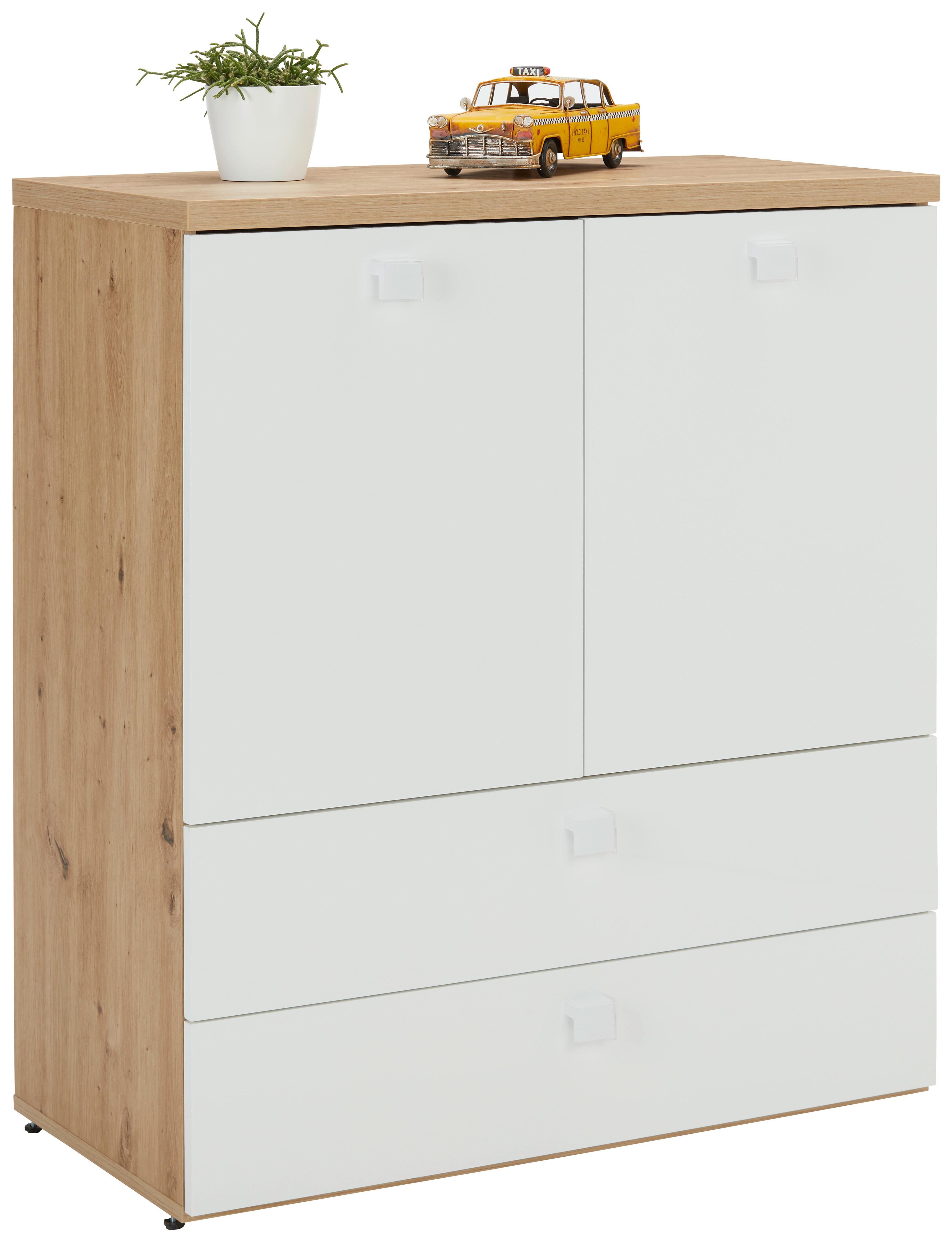 Komoda Lago - bijela/boje hrasta, Moderno, drvni materijal (90/100/45cm) - Premium Living