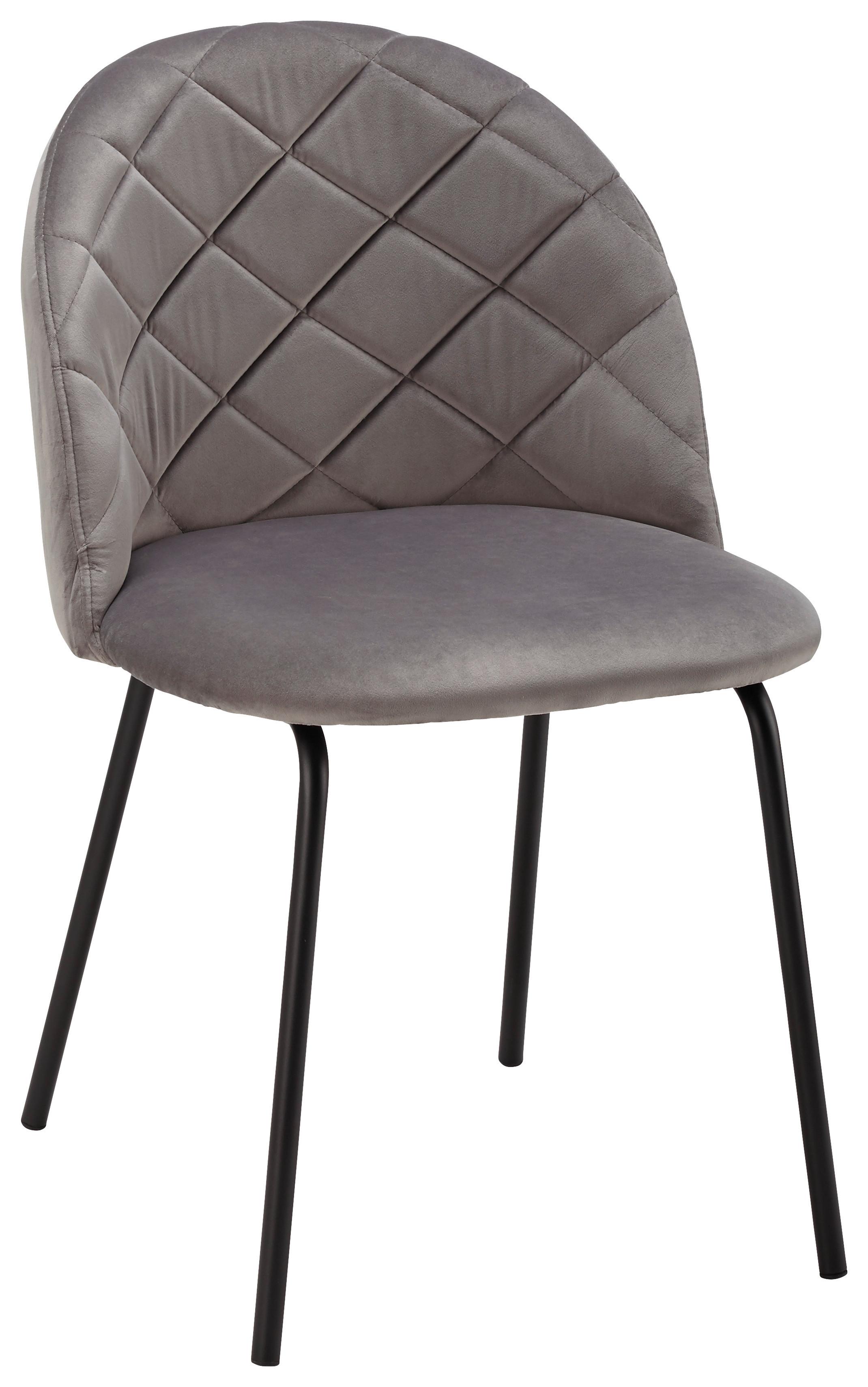 Stol Selina, Siva, Žamet - siva/črna, Moderno, kovina/tekstil (48,5/78/54cm) - Bessagi Home