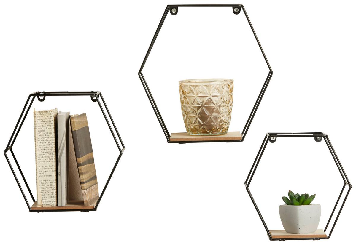 Set Stenskih Regalov Sarah -Sb-, 3-Delni Set - črna, Moderno, kovina/leseni material - Mömax