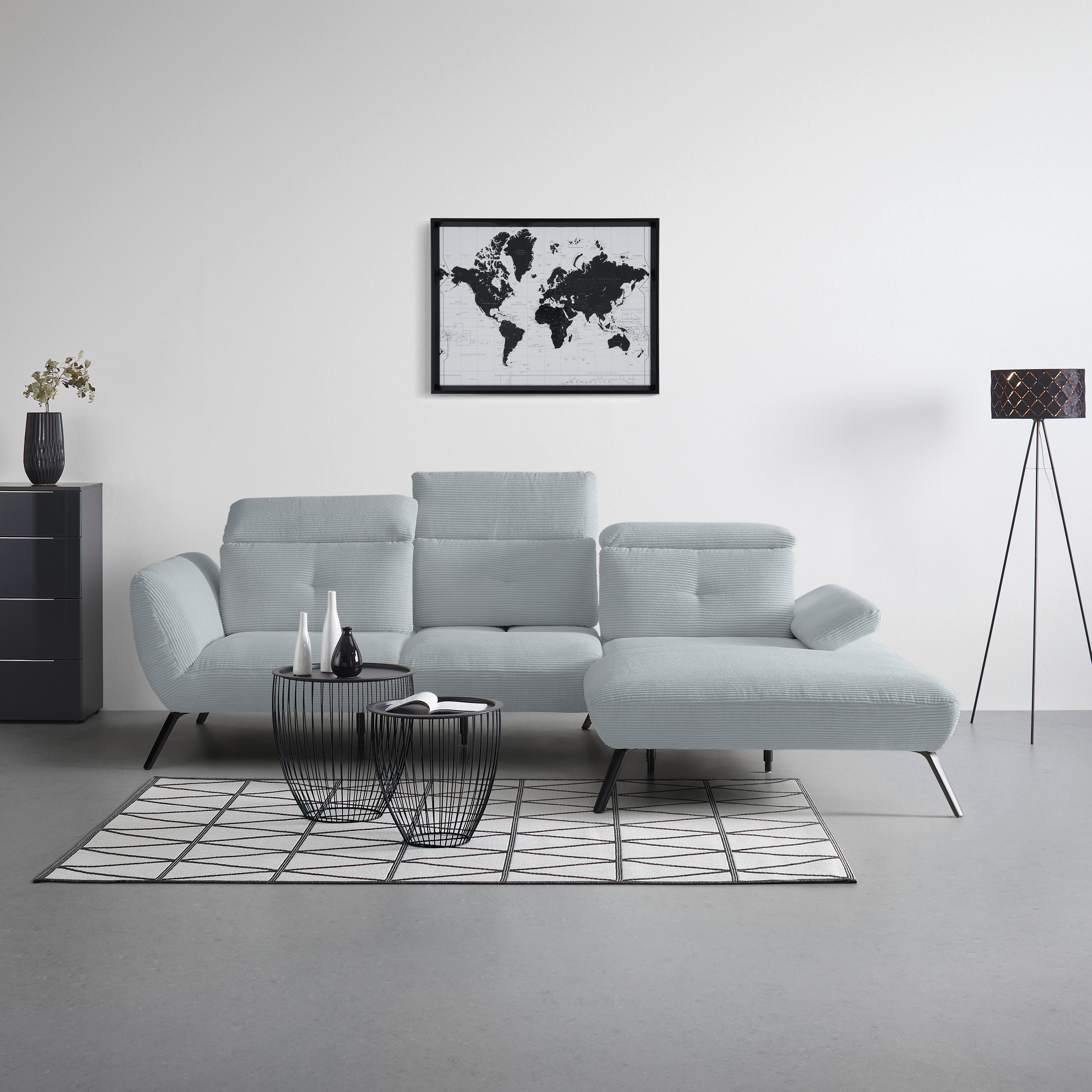 Wohnlandschaft Seattle Silberfarben - Silberfarben/Schwarz, MODERN, Holzwerkstoff/Textil (301/196cm) - Premium Living