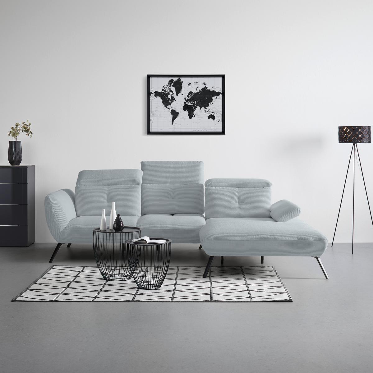 Wohnlandschaft Seattle Silberfarben - Silberfarben/Schwarz, MODERN, Holzwerkstoff/Textil (301/196cm) - Premium Living