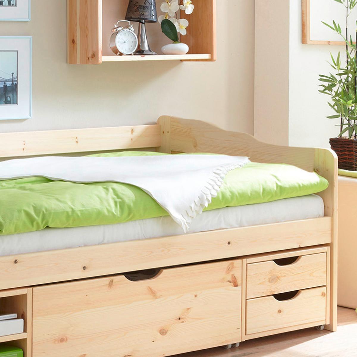 Stauraumbett "Marlies", aus Kiefer, kieferfarbe - Kieferfarben, MODERN, Holz (90/200cm) - MID.YOU