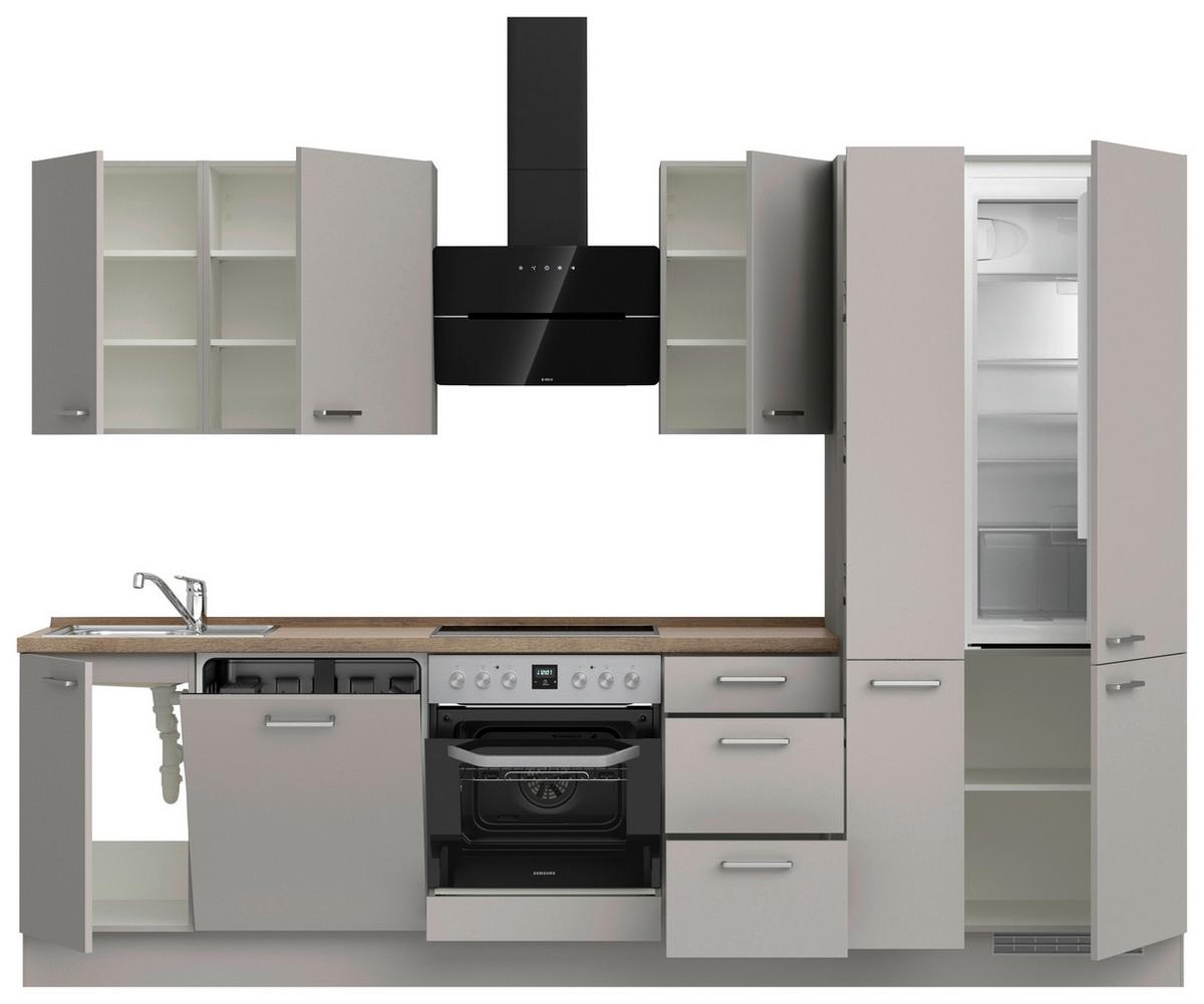 Küchenblock Touch High m. Geräten Grau - Eiche dunkel/Edelstahlfarben, MODERN, Holzwerkstoff/Metall (300cm) - Nobilia
