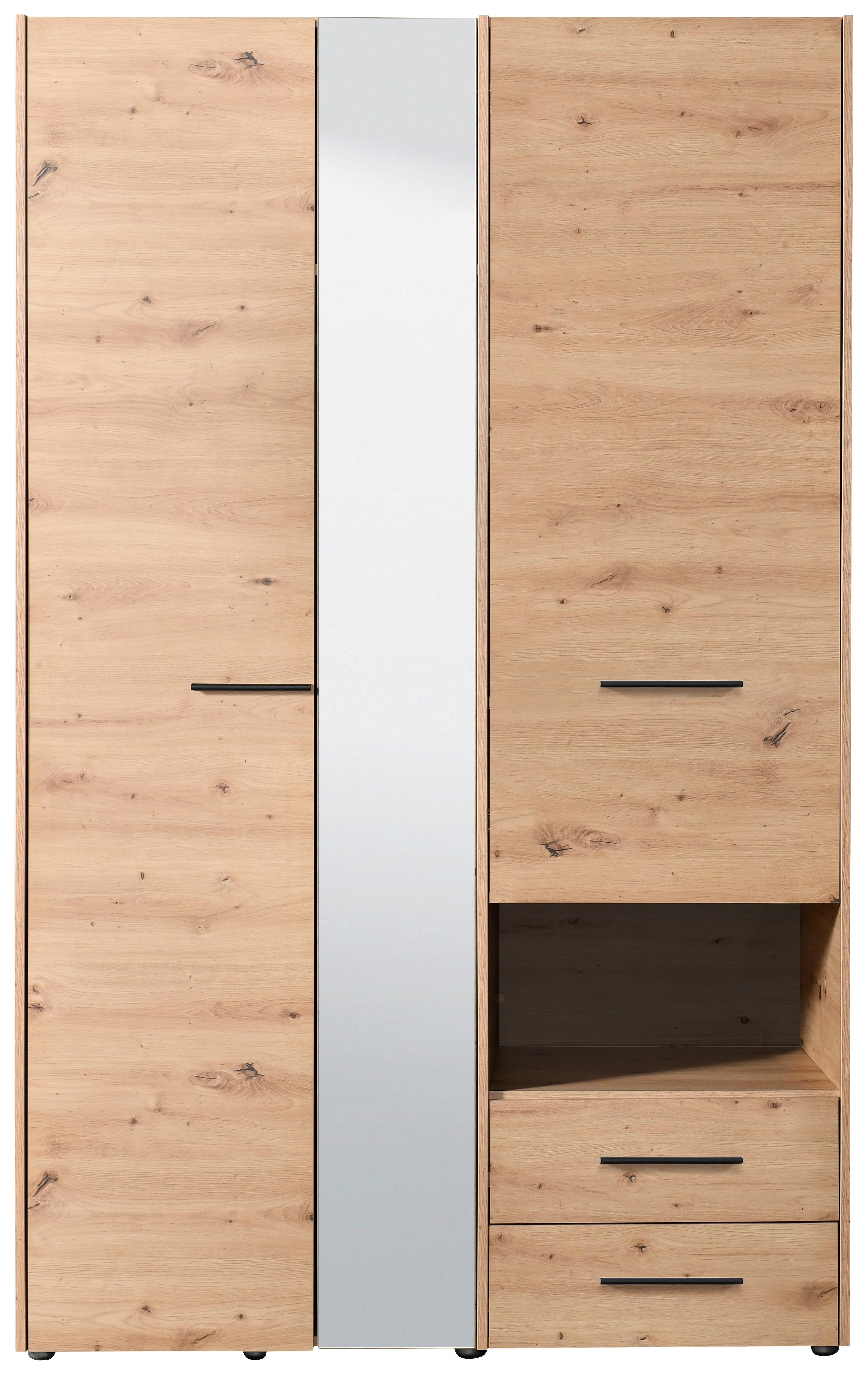 Omara Za Oblačila Leon, Barva Hrasta, Š. 128 Cm - črna/hrast artisan, Konvencionalno, umetna masa/leseni material (127,5/205,5/54cm) - Mömax