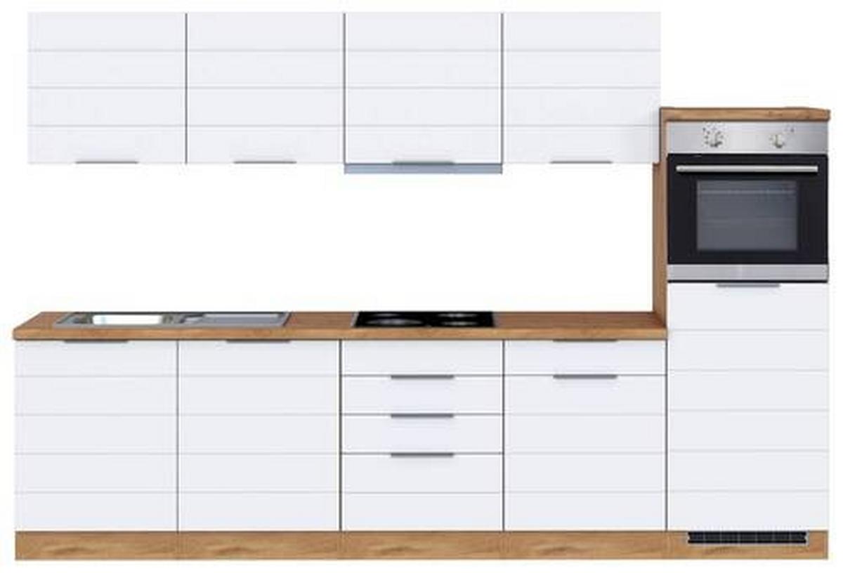 Küchenblock Florenz mit Geräten ca. 300 cm Weiß/Eiche - Eiche Wotan/Weiß, Design, Holzwerkstoff/Metall (300cm) - Held