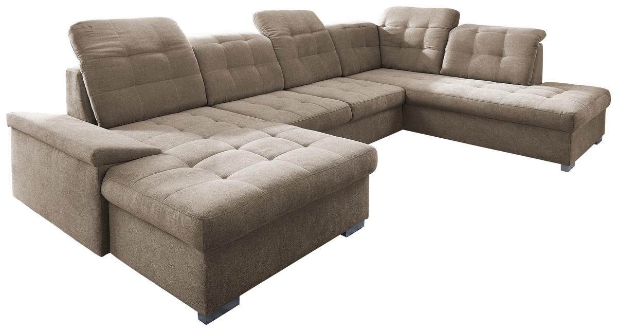 Wohnlandschaft Zira Taupe Nylon/Mikrofaser - Taupe/Chromfarben, Design, Kunststoff/Textil (169/330/212cm) - Livetastic