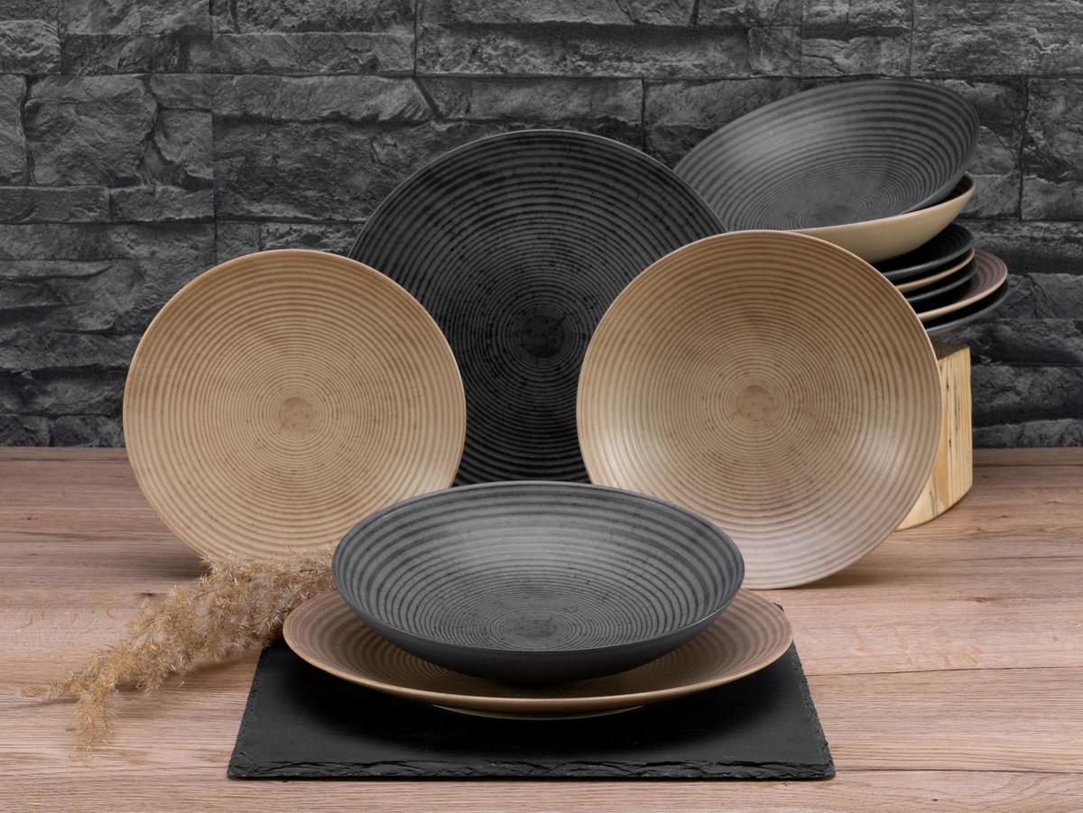 Jedilni Servis Catania Mix, 12-Delni - antracit/peščene barve, Basics, keramika - Creatable