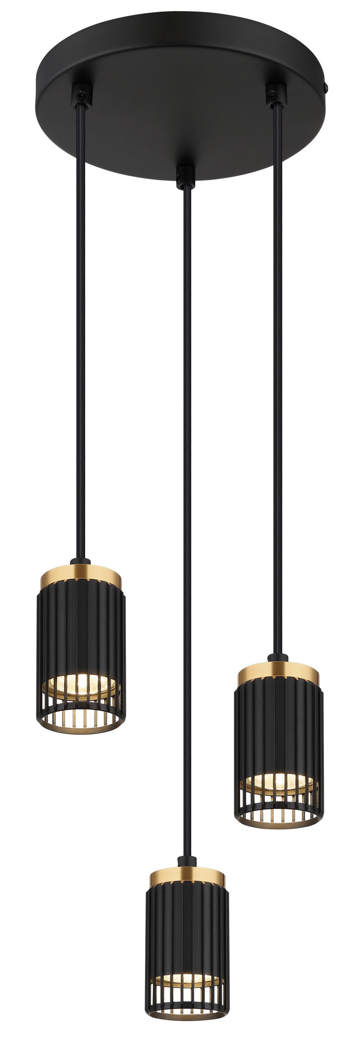 HÄNGELEUCHTE 57906-3H KORBEN - Goldfarben/Schwarz, Design, Kunststoff/Metall (21/115,5cm) - Globo