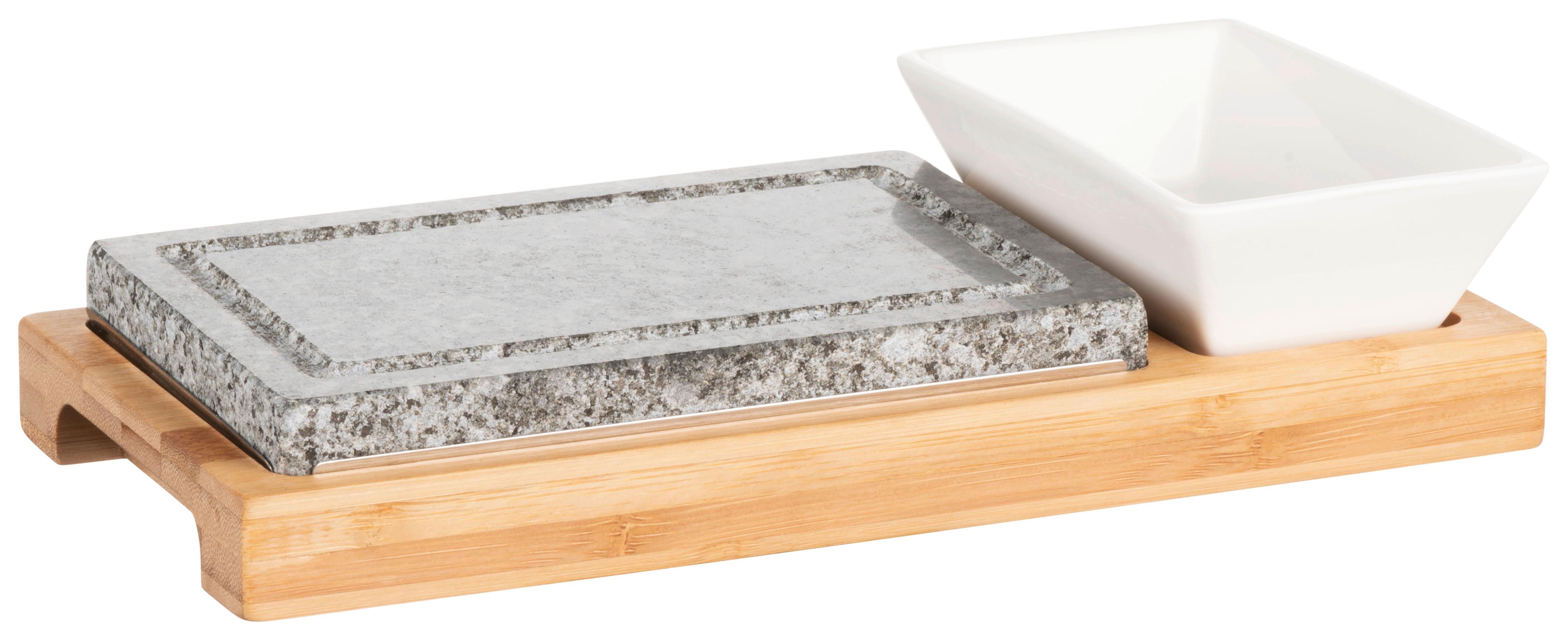 Heißer Stein-Warmhalteplatte aus Granit, 4-teilig - Schwarz/Braun, Basics, Holz/Keramik (27,5/13/2,5cm) - Mäser