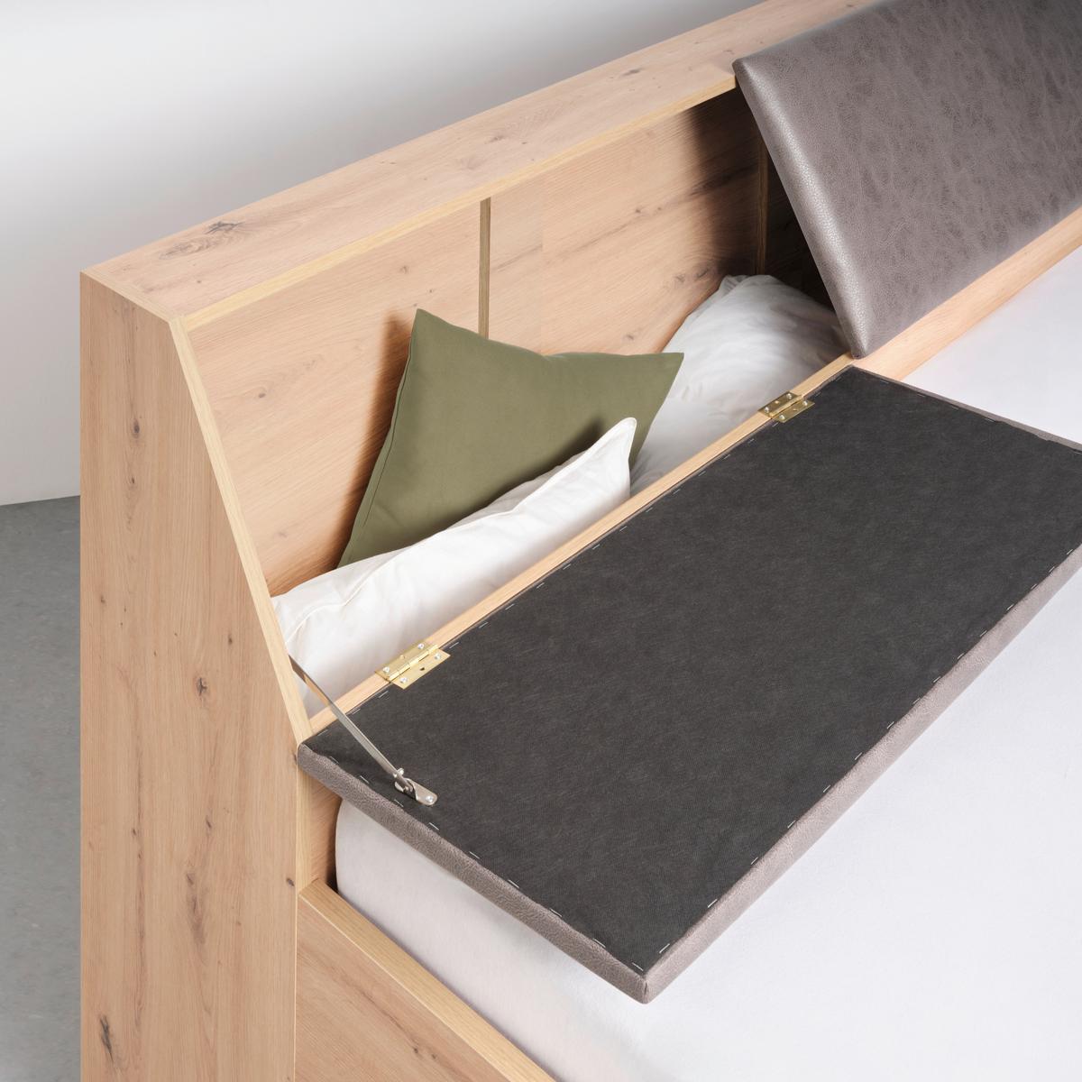 Stauraumbett in Eiche Artisan ca. 180x200cm - Eiche Artisan/Grau, KONVENTIONELL, Holzwerkstoff/Textil (180/200cm) - Mömax